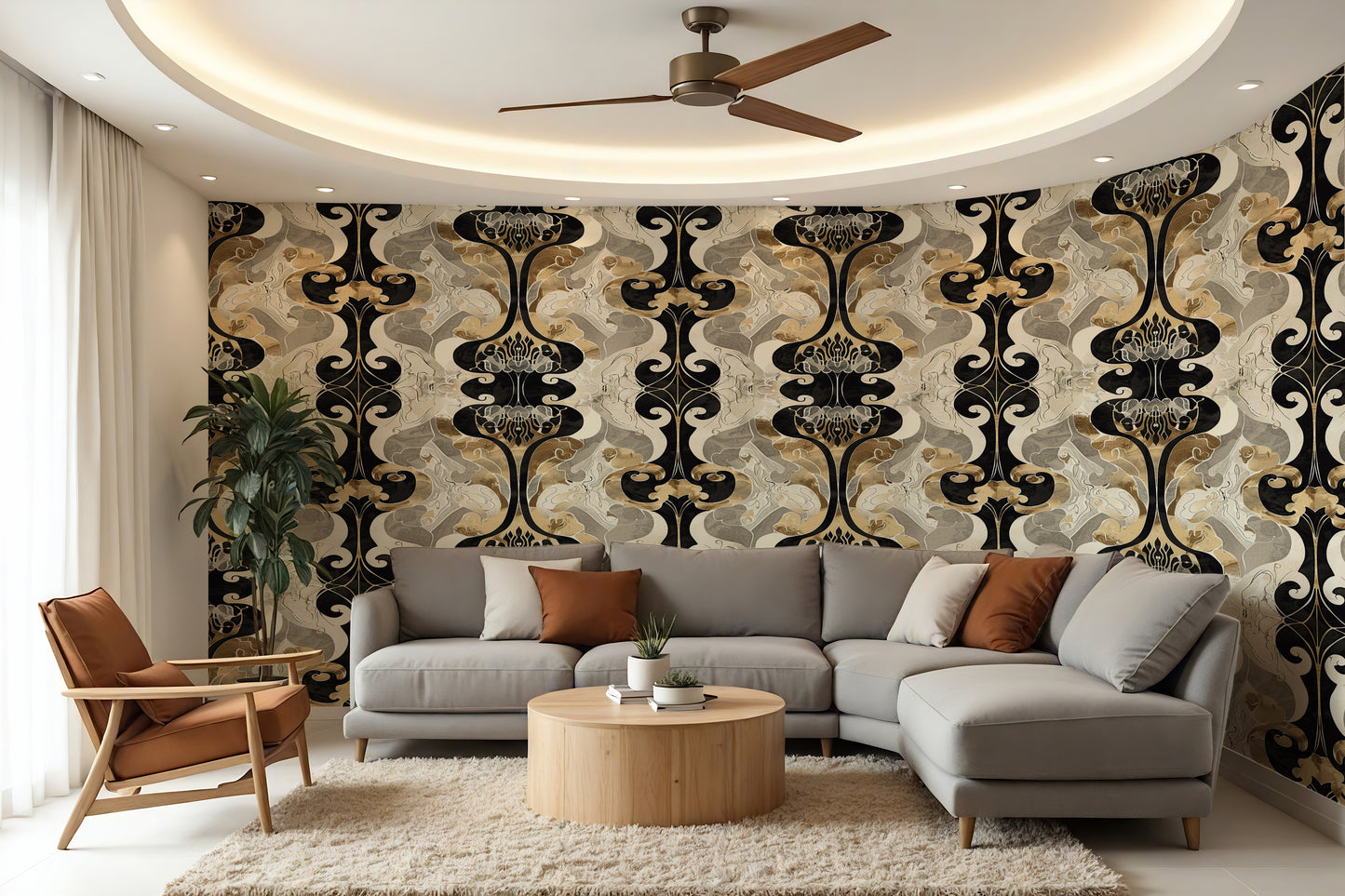 Mid Century Modern Wallpaper Mural in Peel & Stick Canvas Vinyl or Non-Woven