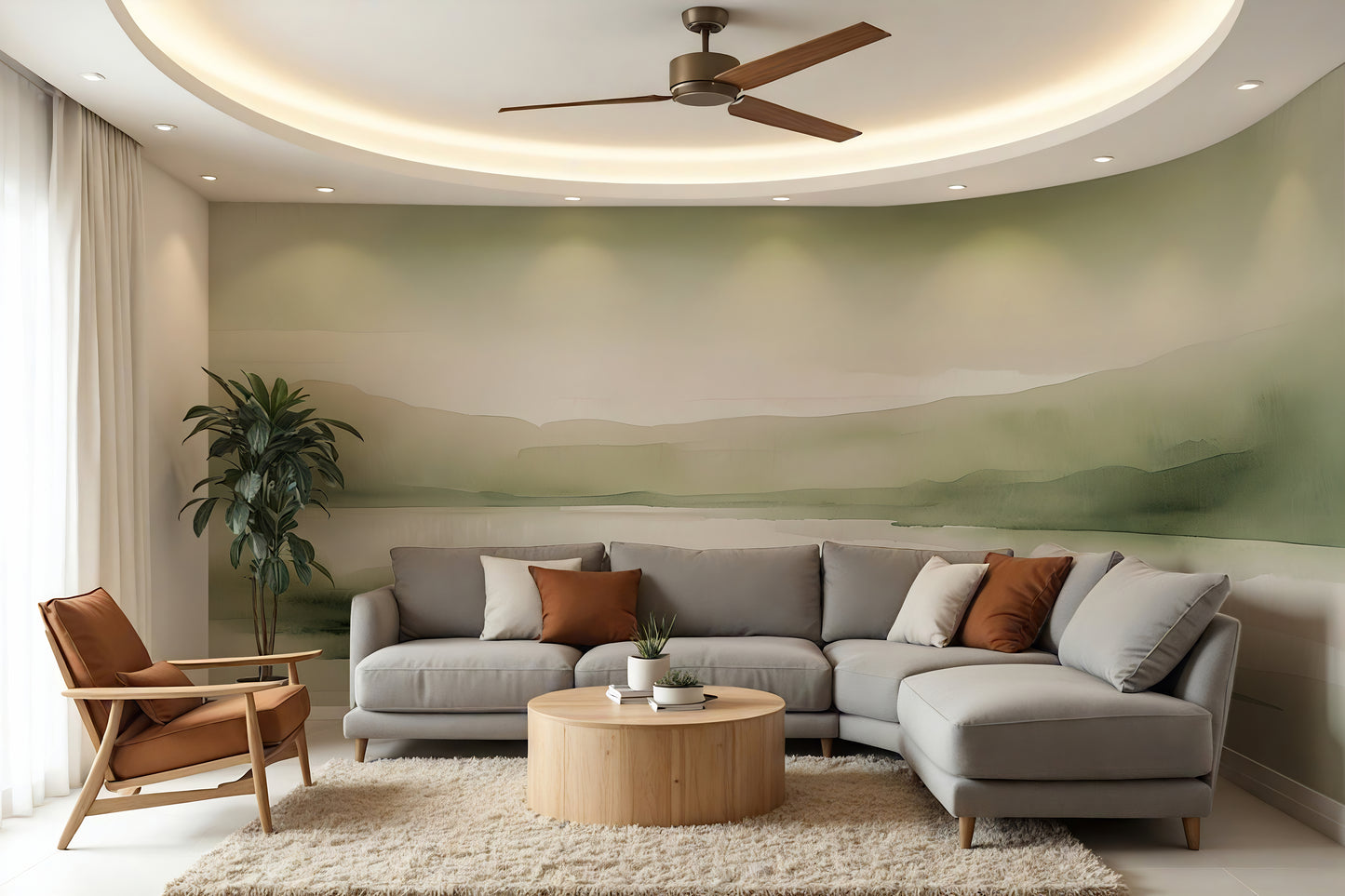 Soothing Green Landscape Abstract Luxury Wallpaper Mural Traditional Paper or Peel and Stick