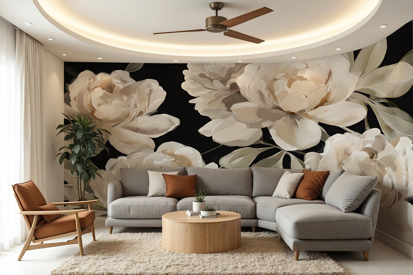 Painted Peony Wallpaper Mural in Peel & Stick Canvas Vinyl or Non-Woven