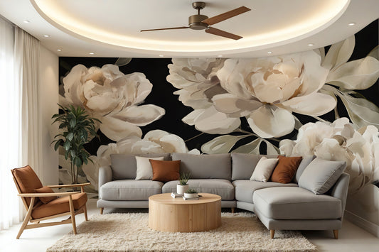 Painted Peony Wallpaper Mural in Peel & Stick Canvas Vinyl or Non-Woven
