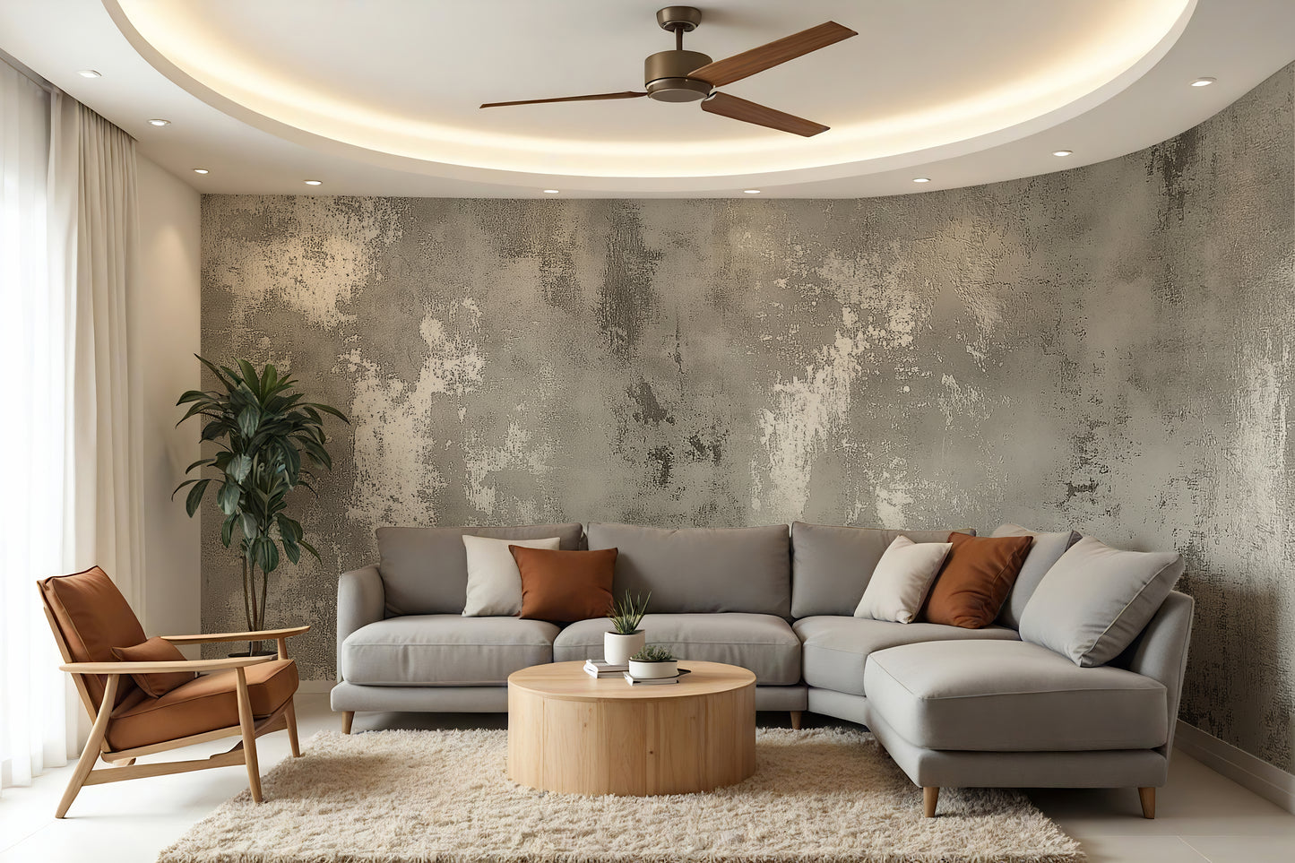 Gray and White Plaster Luxury Textured Wallpaper Mural