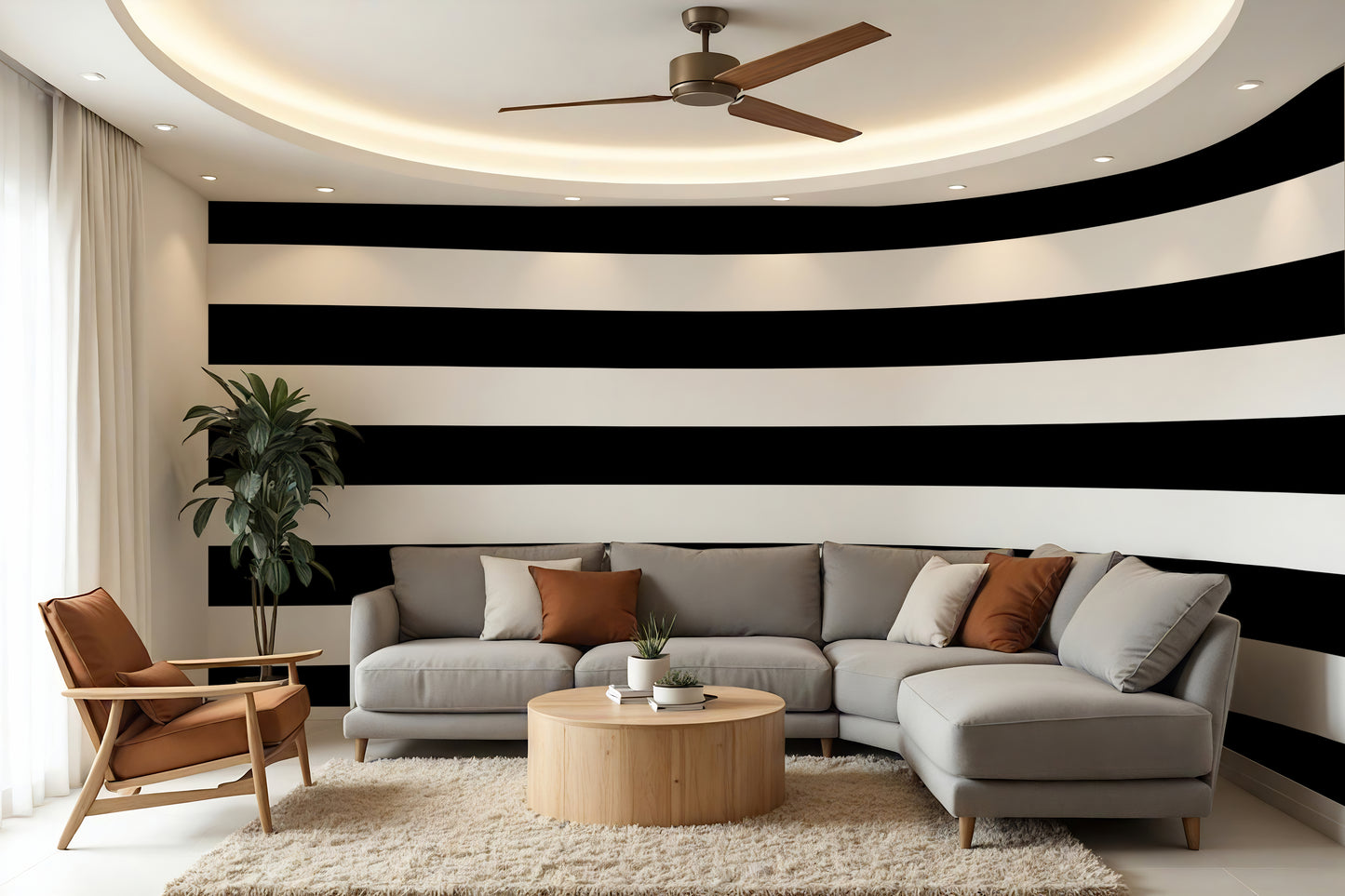 Black and White Horizontal Striped Luxury Wallpaper Textured Paper or Peel and Stick