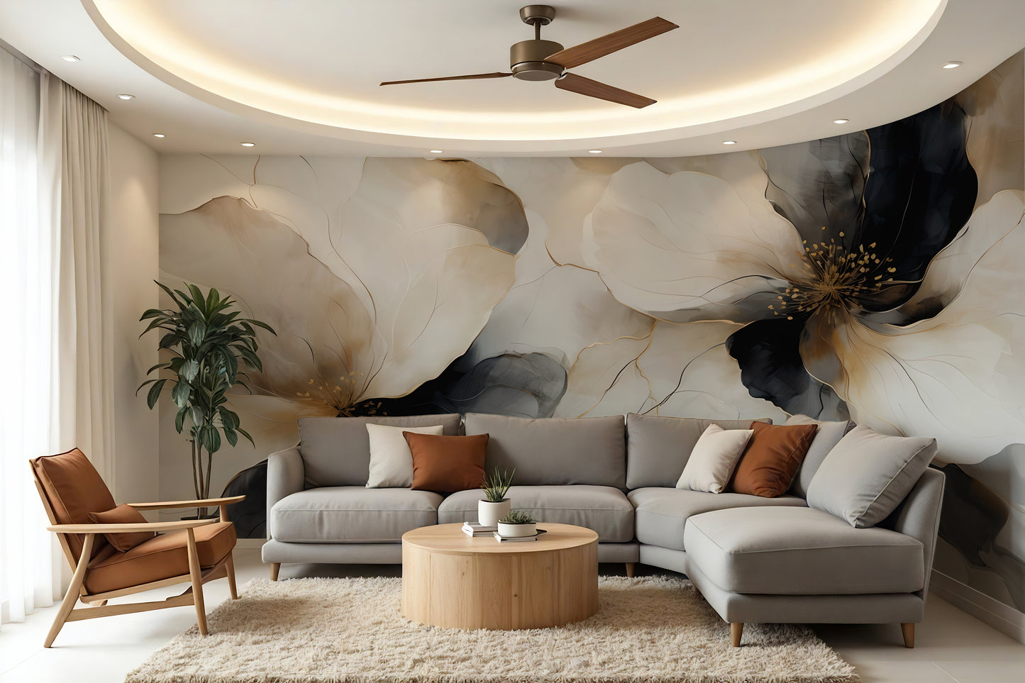 Bold Floral Wallpaper Mural in Peel & Stick Canvas Vinyl or Non-Woven