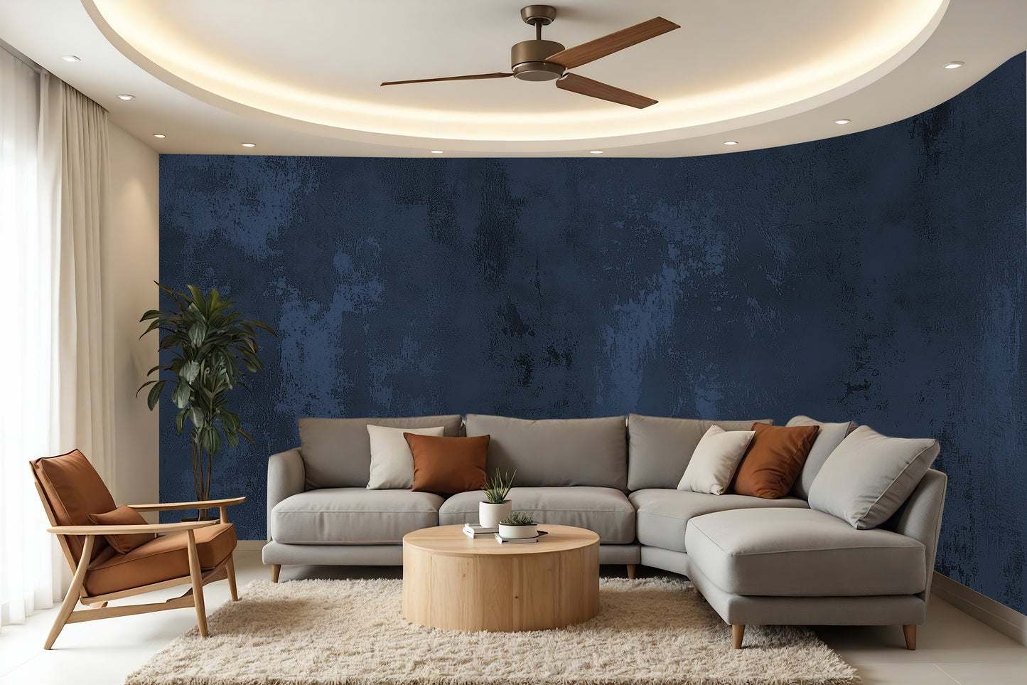 Navy Blue Plaster Textured Luxury Wallpaper Mural