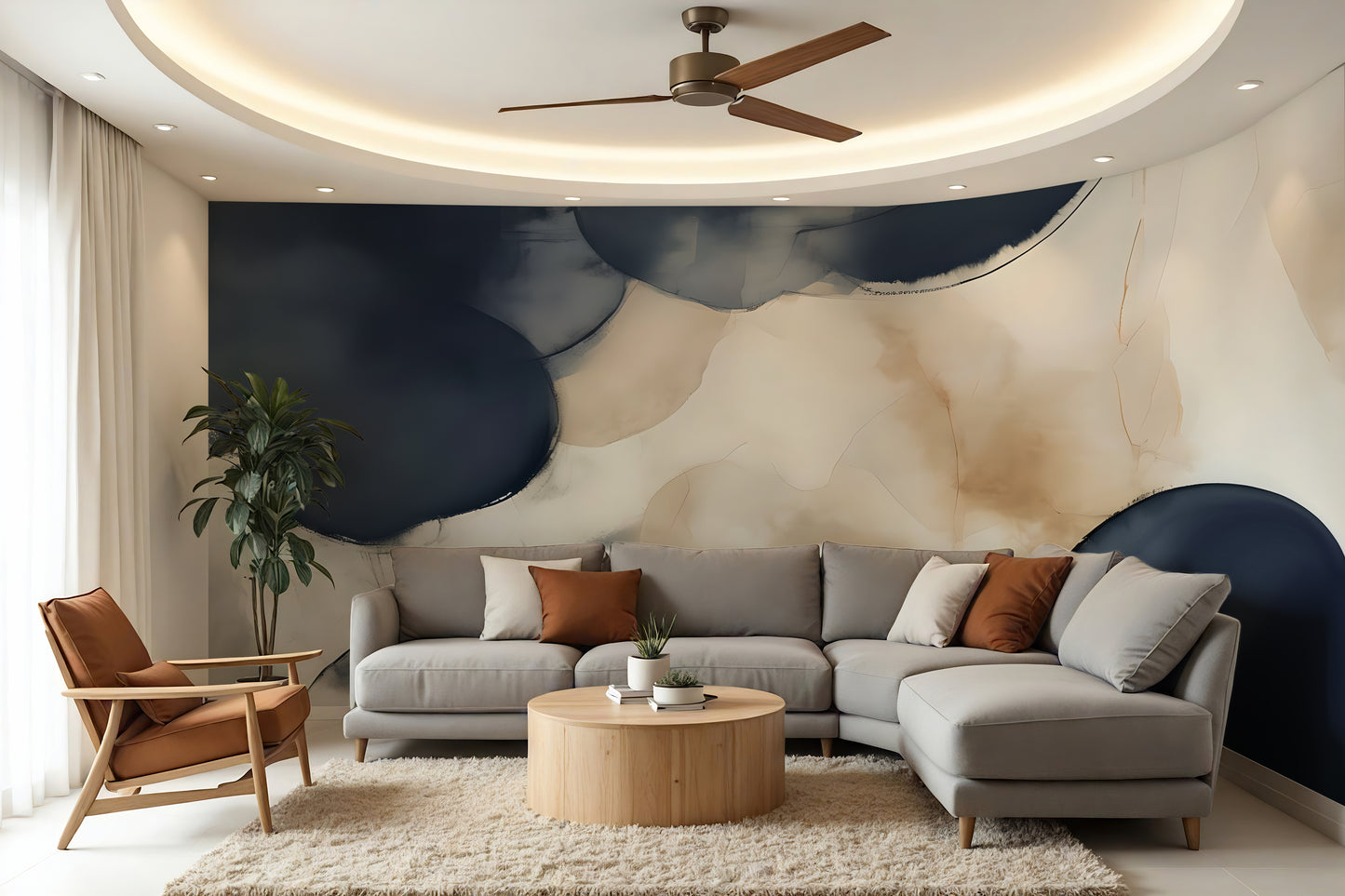 Blue Modern Abstract Luxury Wallpaper Mural Traditional Paper or Peel and Stick