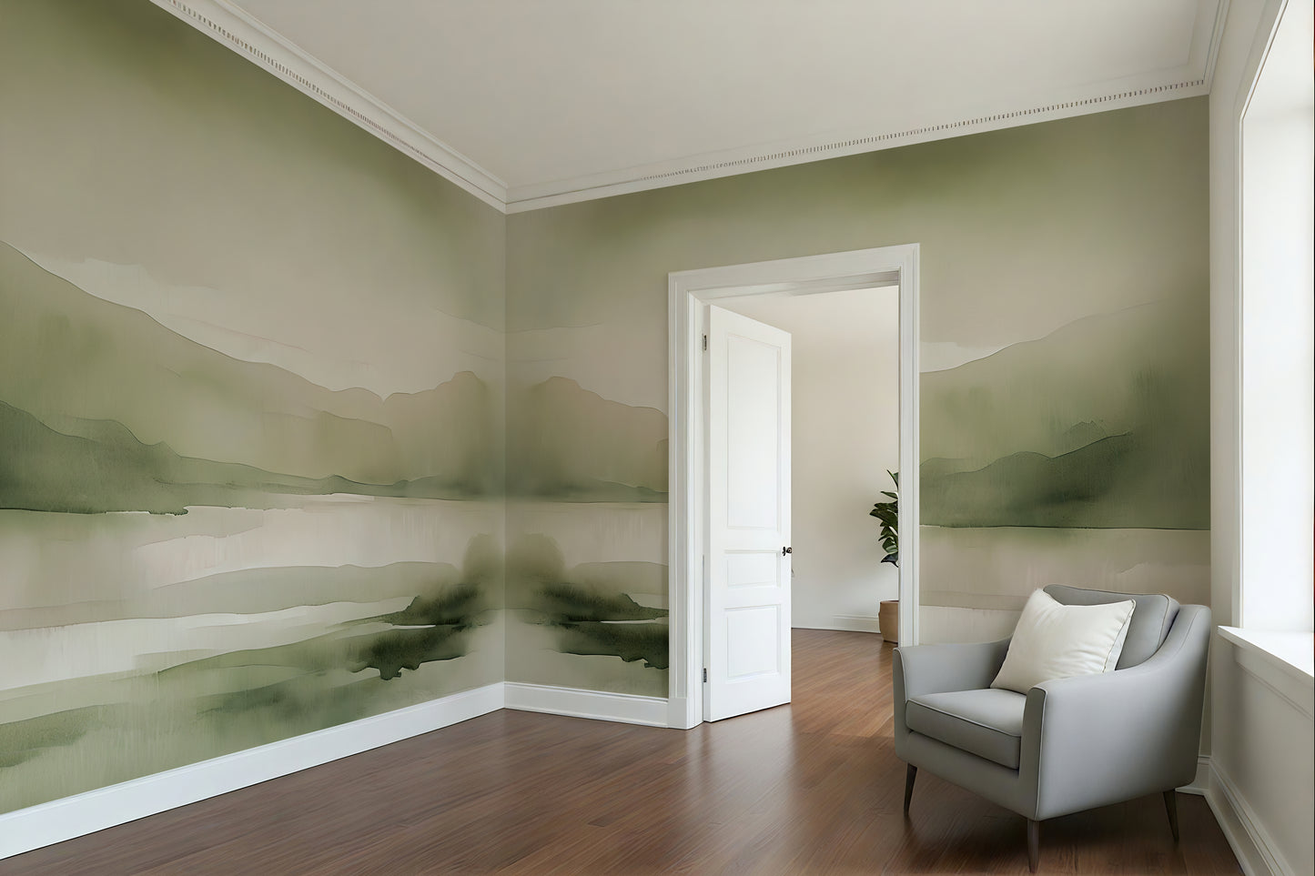 Soothing Green Landscape Abstract Luxury Wallpaper Mural Traditional Paper or Peel and Stick
