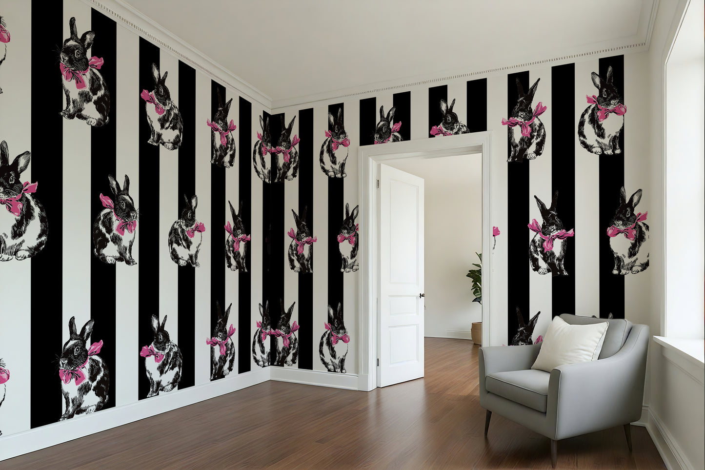 Bunnies and Stripes Luxury Wallpaper Mural