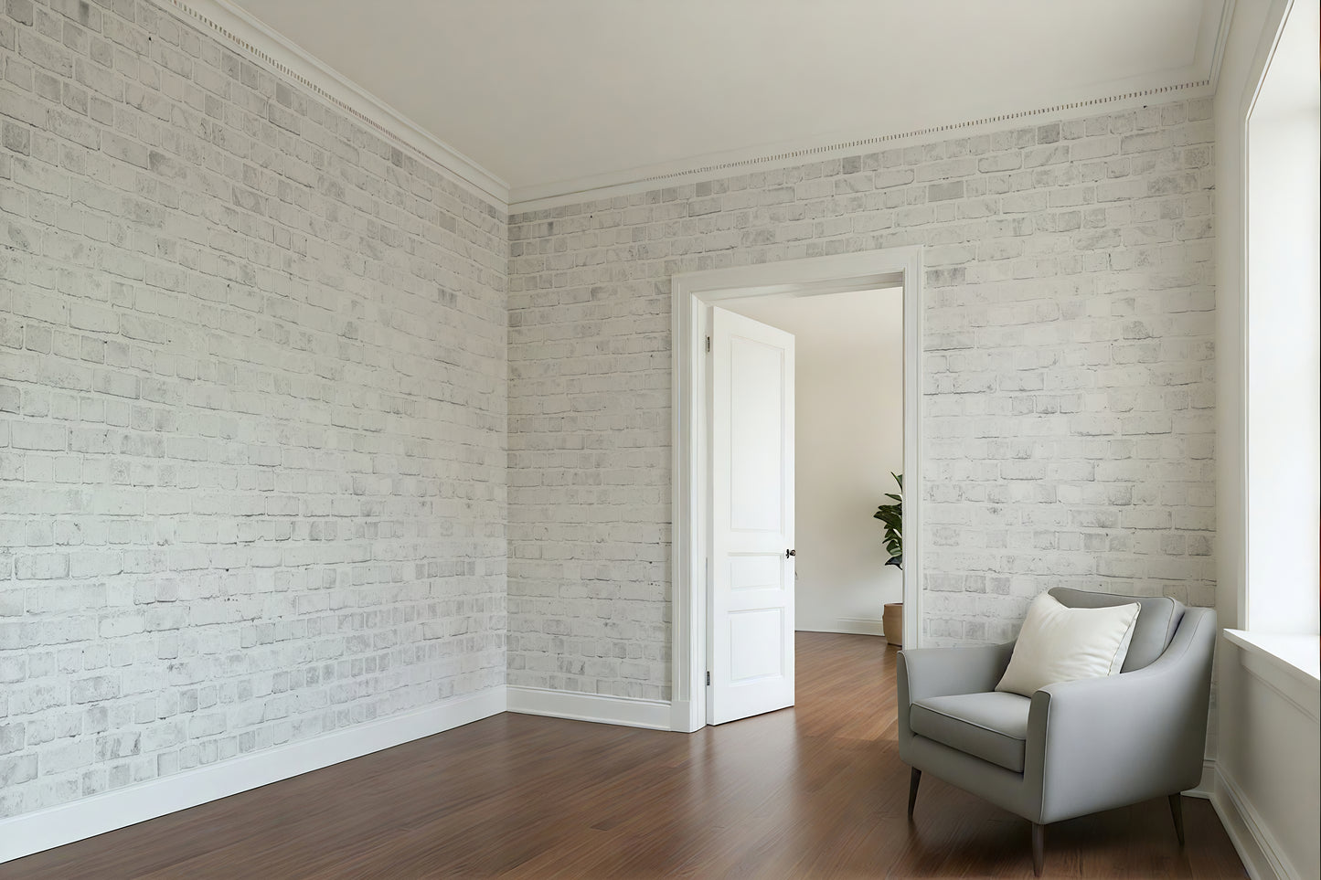 White Painted Brick Wall Wallpaper Mural in Peel & Stick Canvas Vinyl or Non-Woven