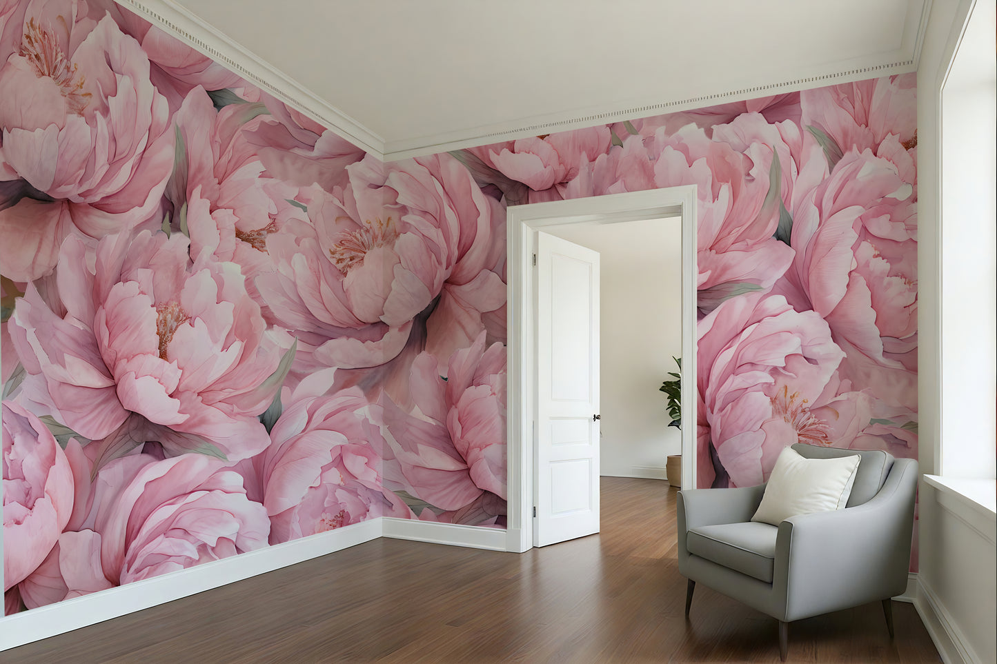 Big Pink Floral Print Wall Wallpaper Mural in Peel & Stick Canvas Vinyl or Non-Woven