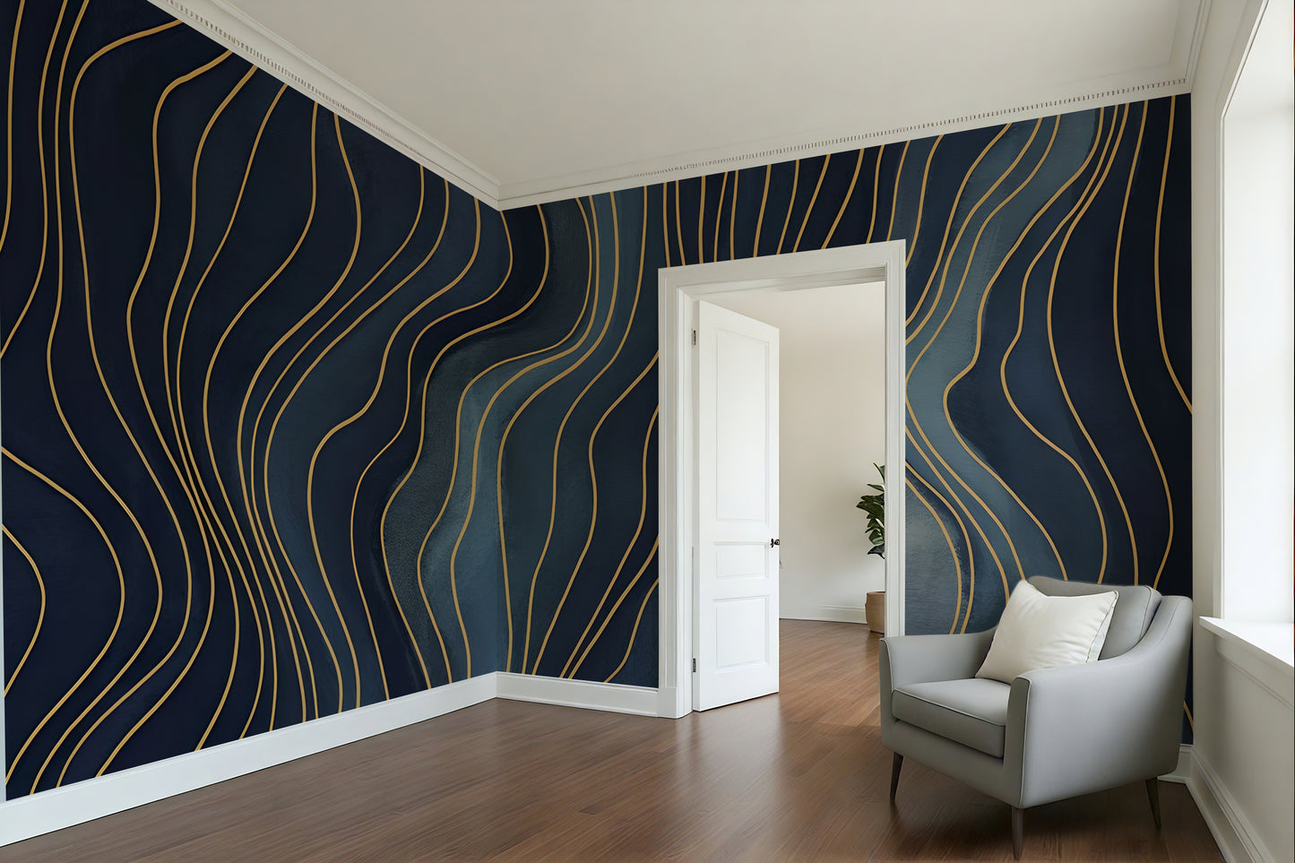 Blue Abstract Wall Wallpaper Mural in Peel & Stick Canvas Vinyl or Non-Woven