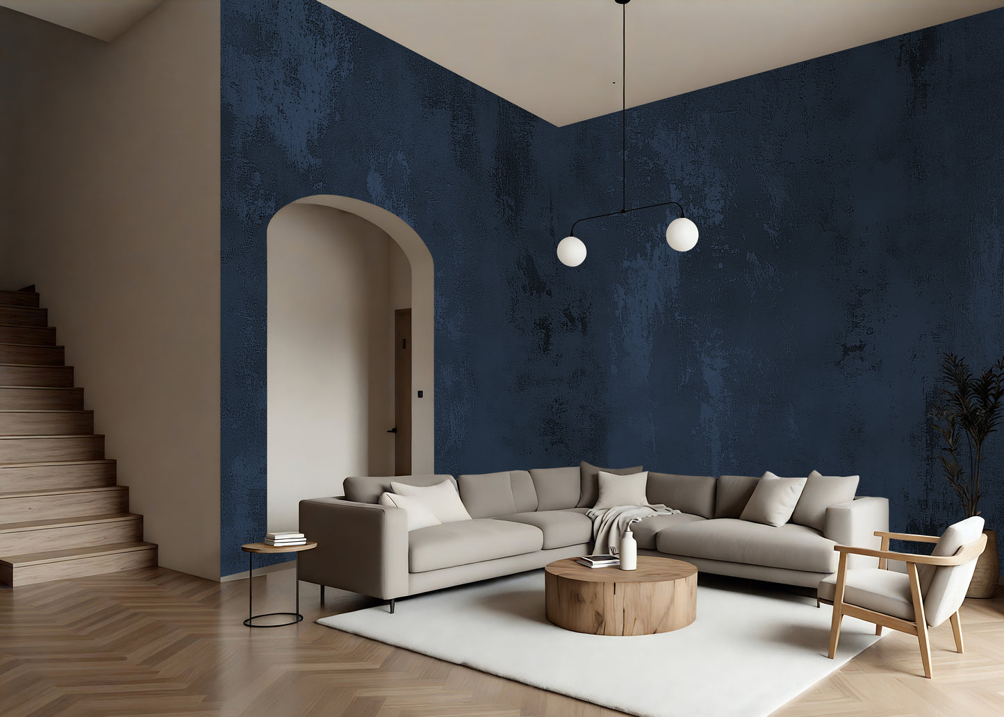 Navy Blue Plaster Textured Luxury Wallpaper Mural