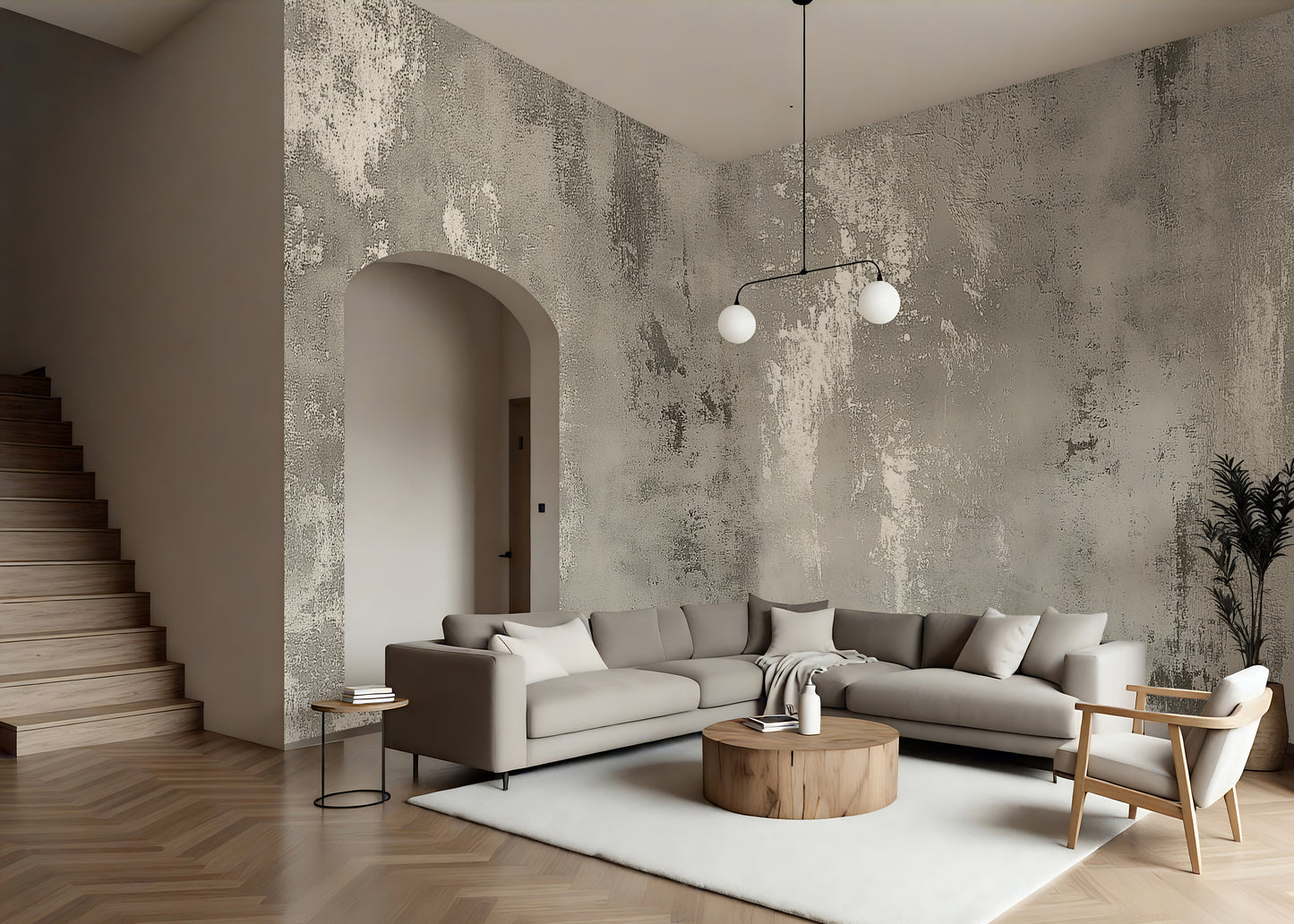 Gray and White Plaster Luxury Textured Wallpaper Mural
