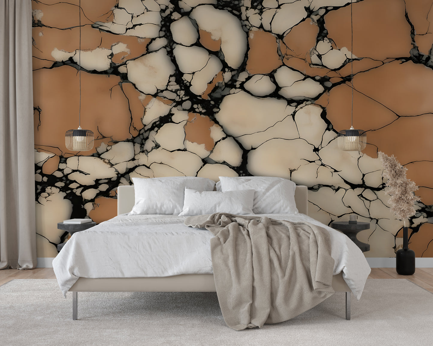 Terracotta Stone Marble Wall Mural Modern Wallpaper in Peel & Stick Canvas Vinyl or Non-Woven