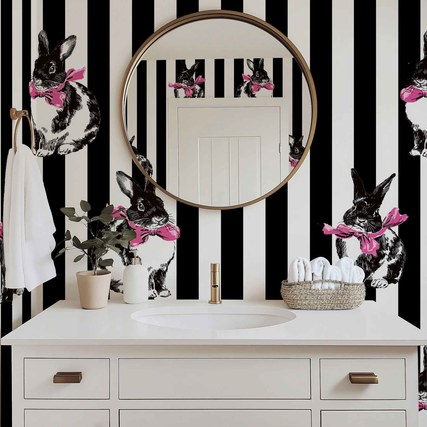 Bunnies and Stripes Luxury Wallpaper Mural