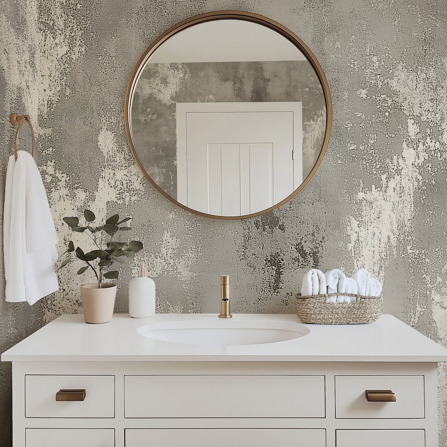 Gray and White Plaster Luxury Textured Wallpaper Mural