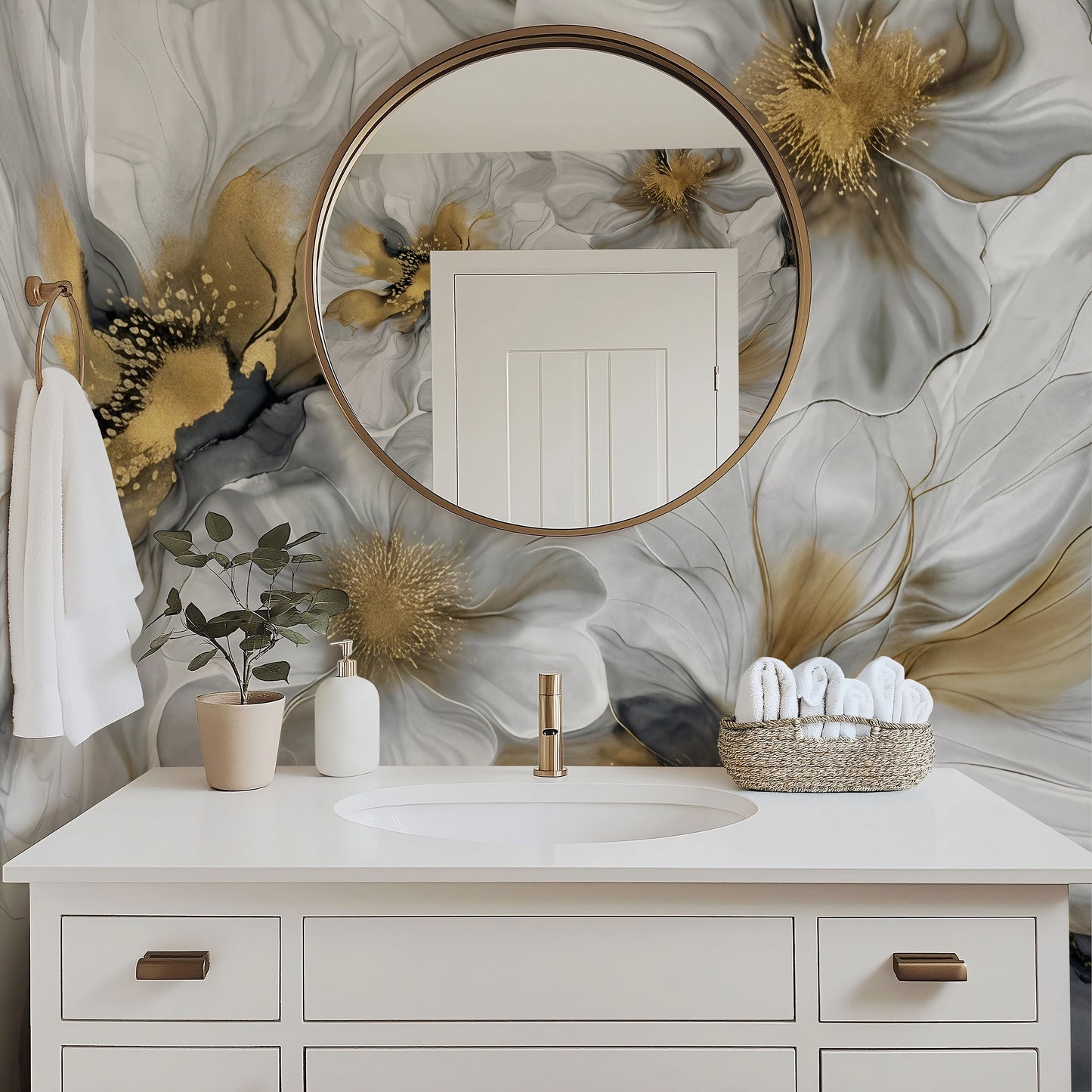 Gray and Gold Bold Floral Luxury Wallpaper Mural