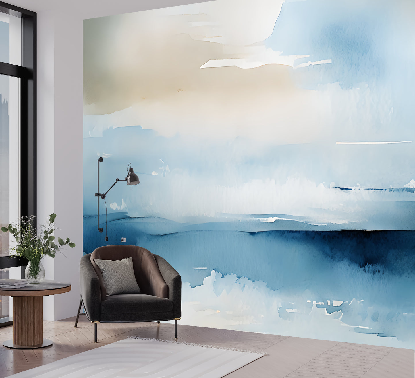 Coastal Abstract Wall Mural Modern Wallpaper in Peel & Stick Canvas Vinyl or Non-Woven