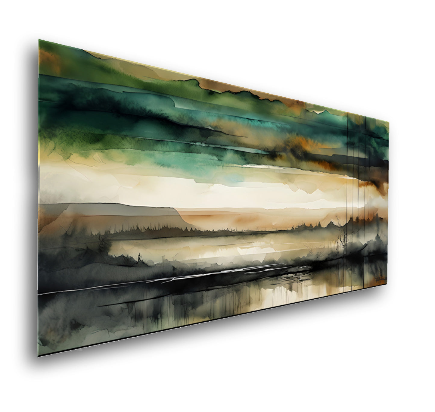 THE GREAT VALLEY -Extra Large Textured Canvas Painting – Limited Edition Abstract Landscape with Distant Tree Outlines in Teal, Gray, White, Beige & Black