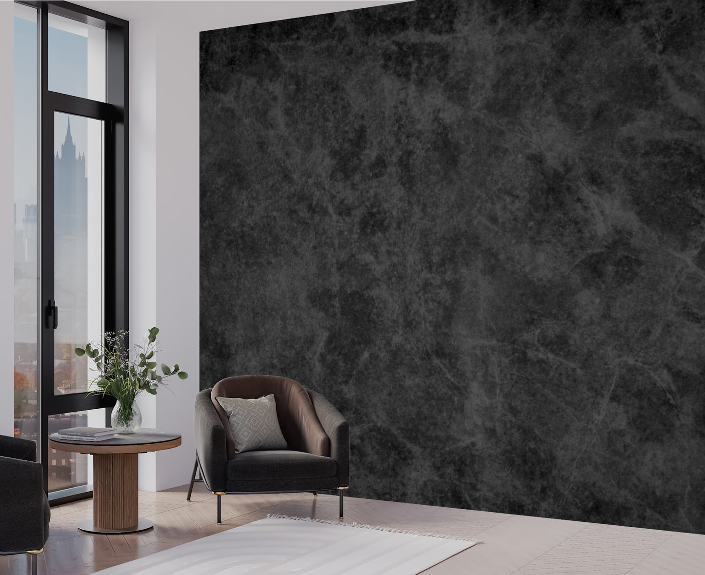 Black Urban leathery look Abstract Luxury Wallpaper Mural in Peel & Stick Canvas Vinyl or Non-Woven