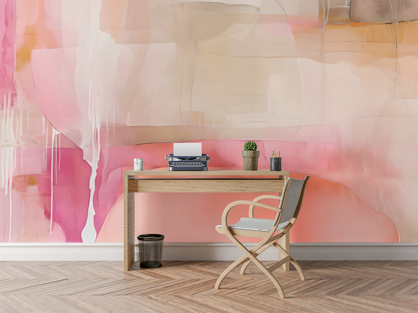 Neutral Drip Effect Abstract Wall Mural Modern Wallpaper in Peel & Stick Canvas Vinyl or Non-Woven