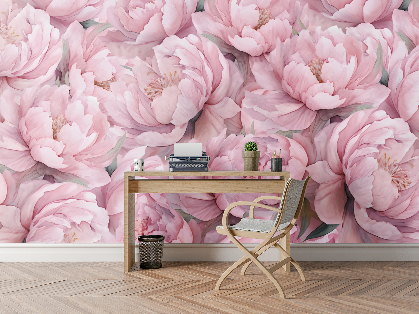 Big Pink Floral Print Wall Wallpaper Mural in Peel & Stick Canvas Vinyl or Non-Woven