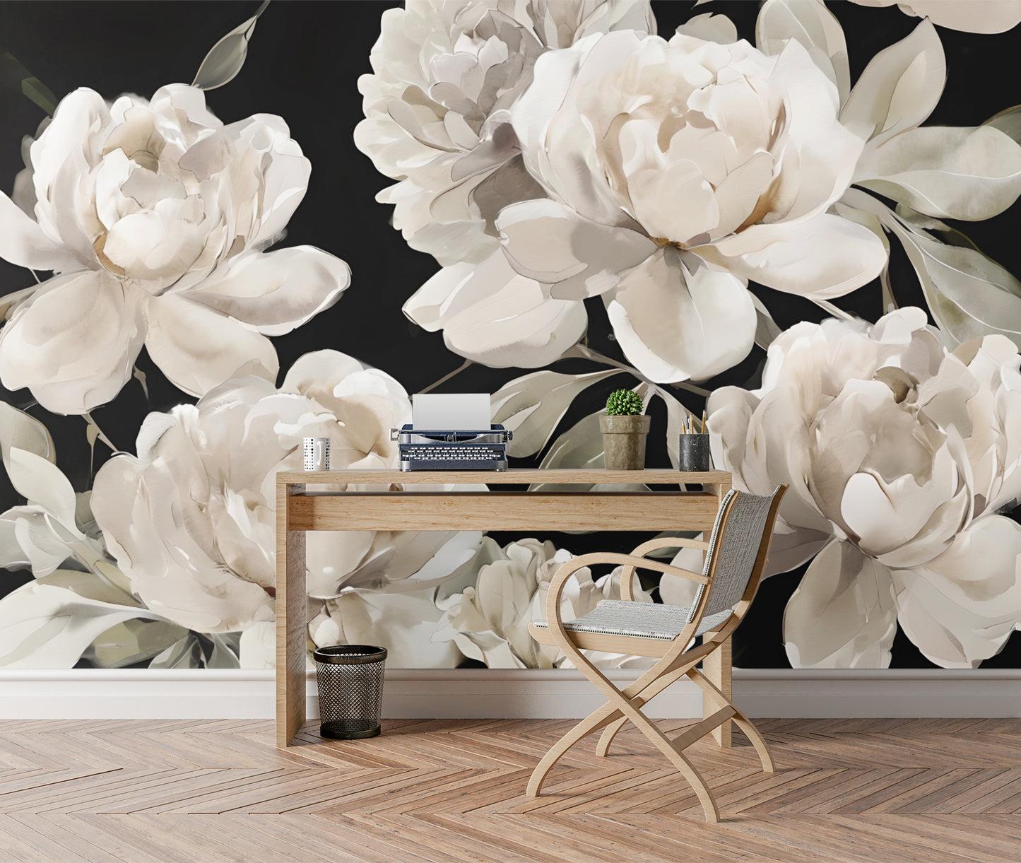 Painted Peony Wallpaper Mural in Peel & Stick Canvas Vinyl or Non-Woven