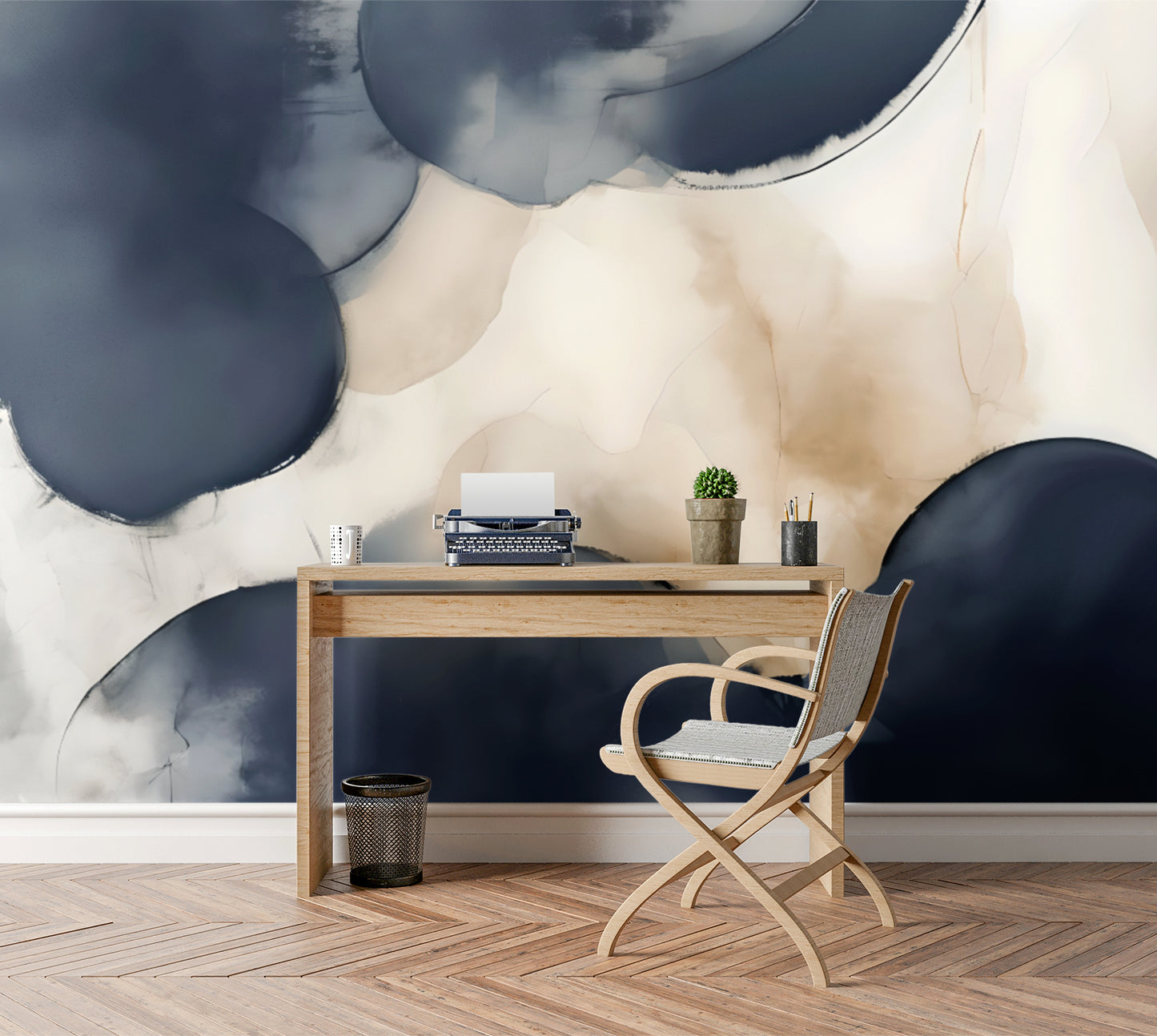 Blue Modern Abstract Luxury Wallpaper Mural Traditional Paper or Peel and Stick