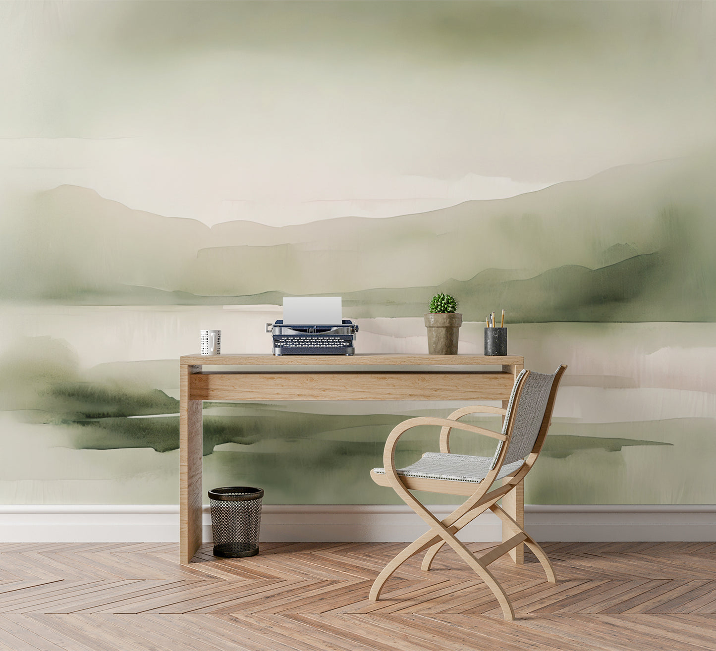 Soothing Green Landscape Abstract Luxury Wallpaper Mural Traditional Paper or Peel and Stick