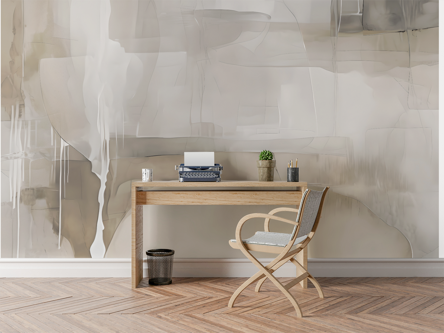 Neutral Drip Effect Abstract Wall Mural Modern Wallpaper in Peel & Stick Canvas Vinyl or Non-Woven