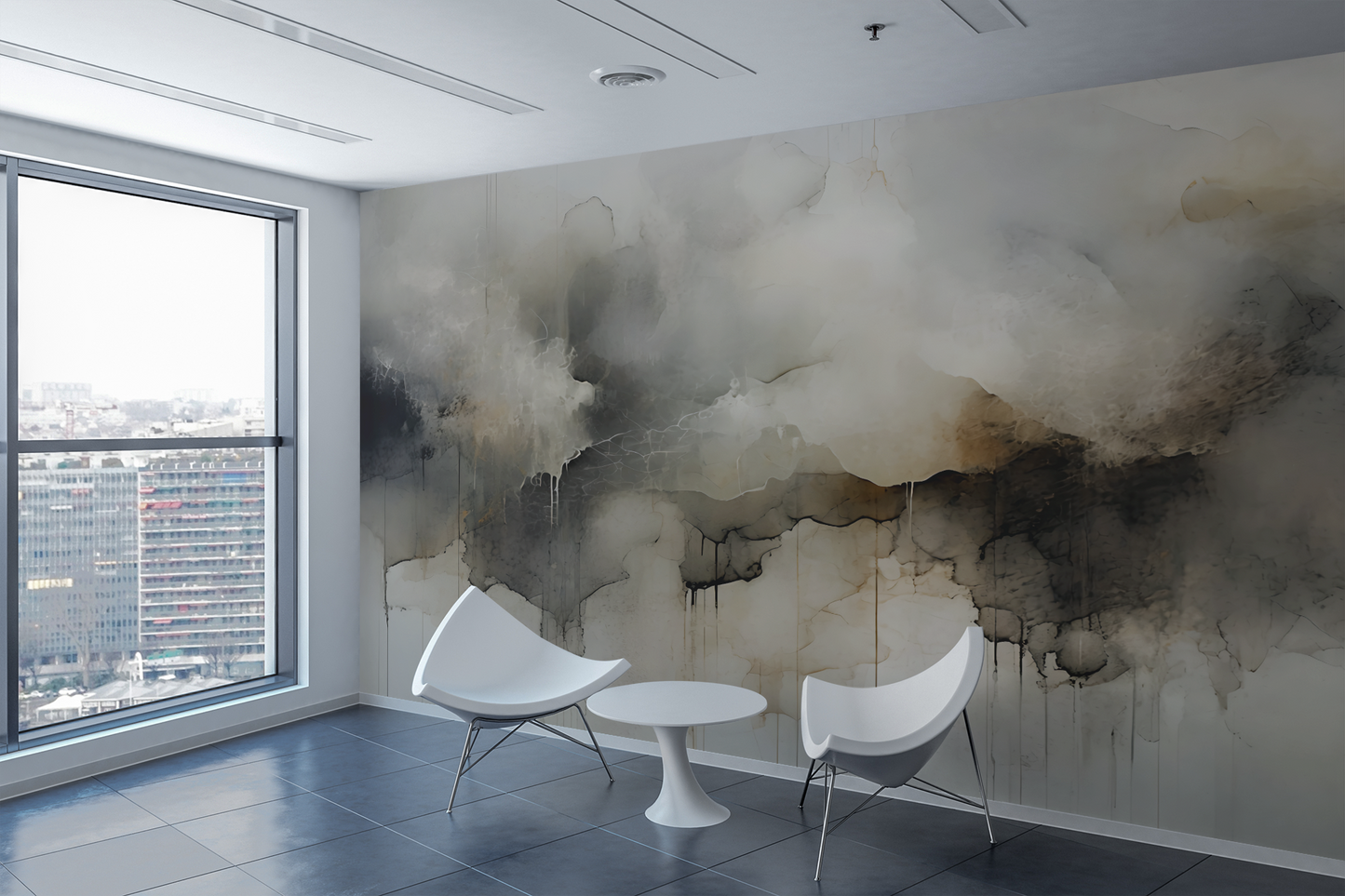 Neutral Abstract Wall Mural Modern Drip-Effect Wallpaper in Peel & Stick Canvas Vinyl or Non-Woven