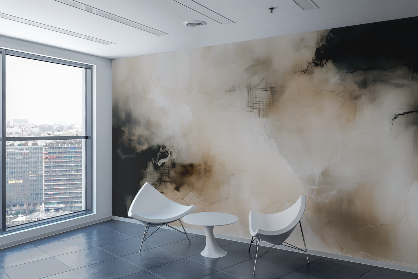 Neutral Abstract Wall Mural Modern Wallpaper in Peel & Stick Canvas Vinyl or Non-Woven