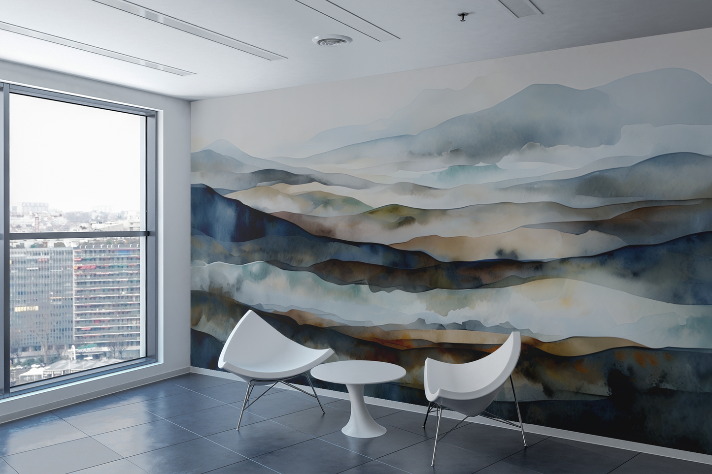 Blue Abstract Mountain Luxury Wallpaper Mural in Peel & Stick Canvas Vinyl or Non-Woven