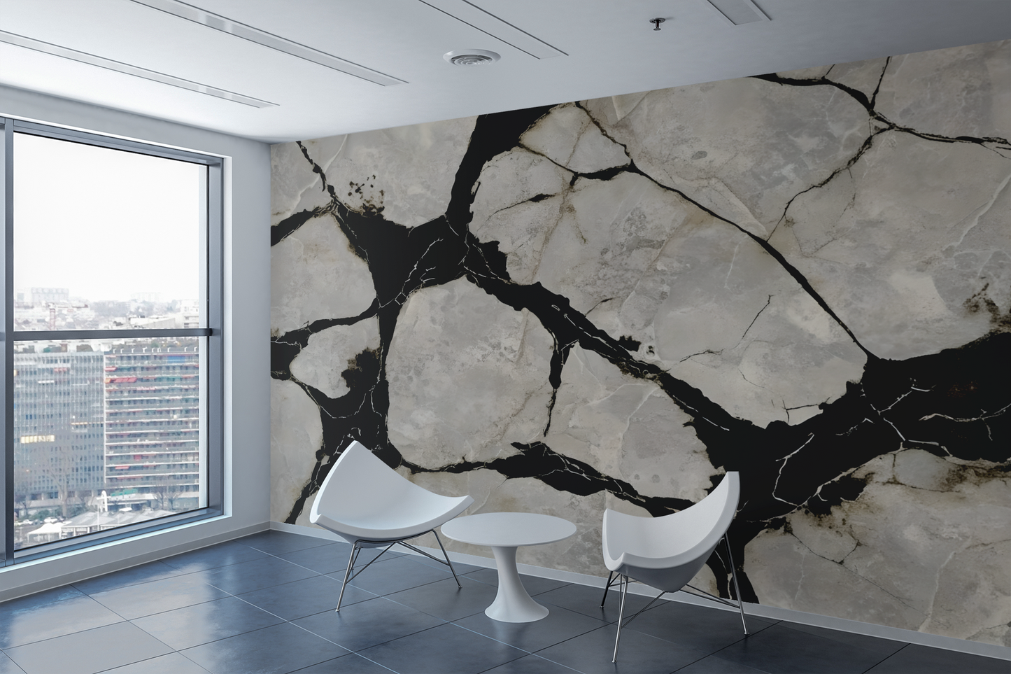 Black Marble Veins Wall Mural Modern Wallpaper in Peel & Stick Canvas Vinyl or Non-Woven