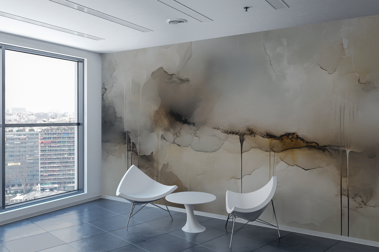 Neutral Drip Effect Abstract Wall Mural Modern Wallpaper in Peel & Stick Canvas Vinyl or Non-Woven