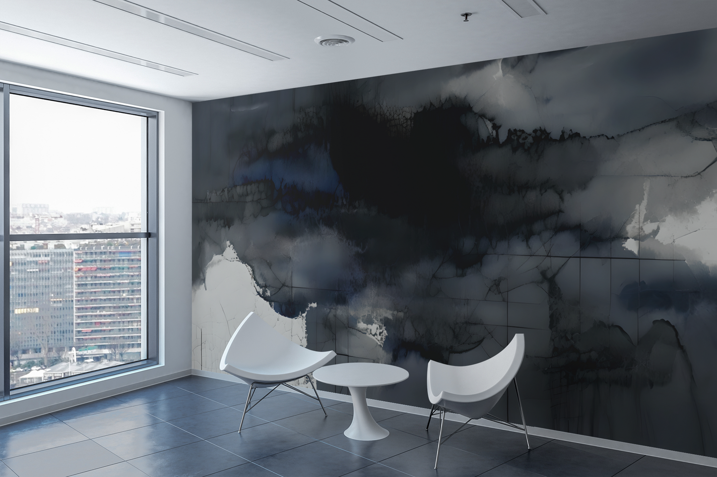 Blue Abstract Wall Mural Modern Wallpaper in Peel & Stick Canvas Vinyl or Non-Woven