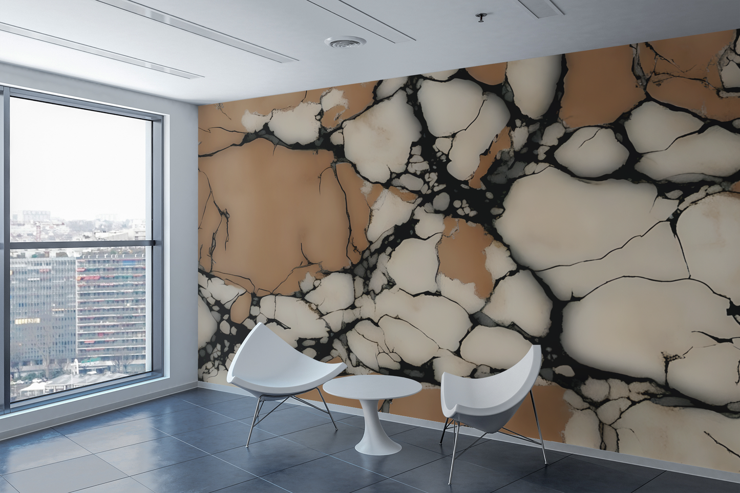Terracotta Stone Marble Wall Mural Modern Wallpaper in Peel & Stick Canvas Vinyl or Non-Woven