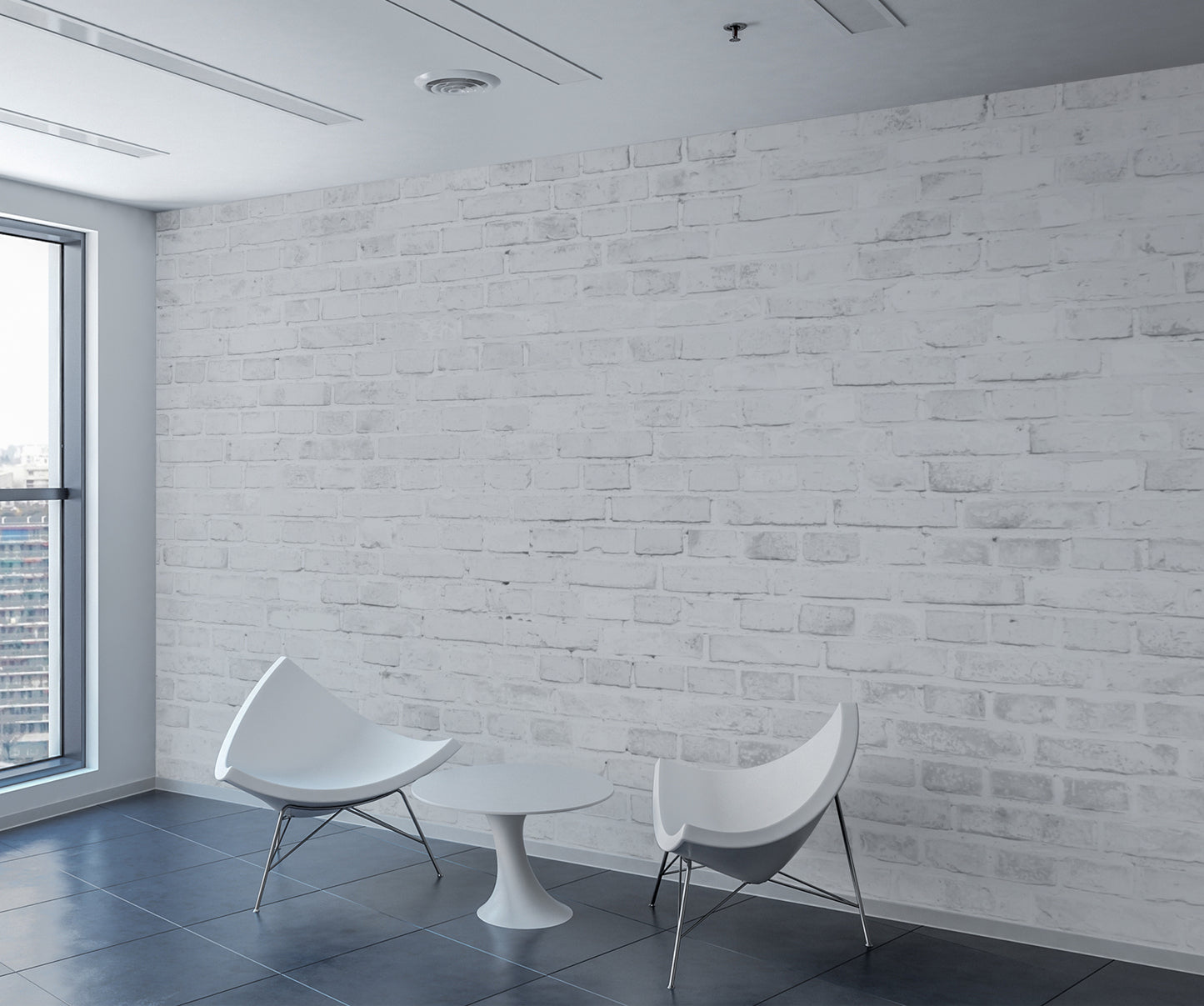 White Painted Brick Wall Wallpaper Mural in Peel & Stick Canvas Vinyl or Non-Woven