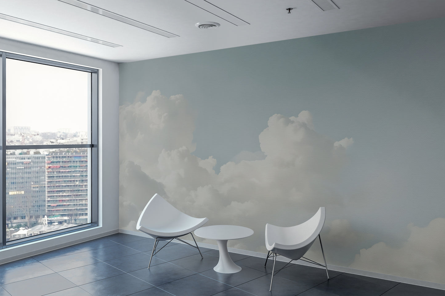Watercolor Clouds Wall Mural Modern Wallpaper in Peel & Stick Canvas Vinyl or Non-Woven