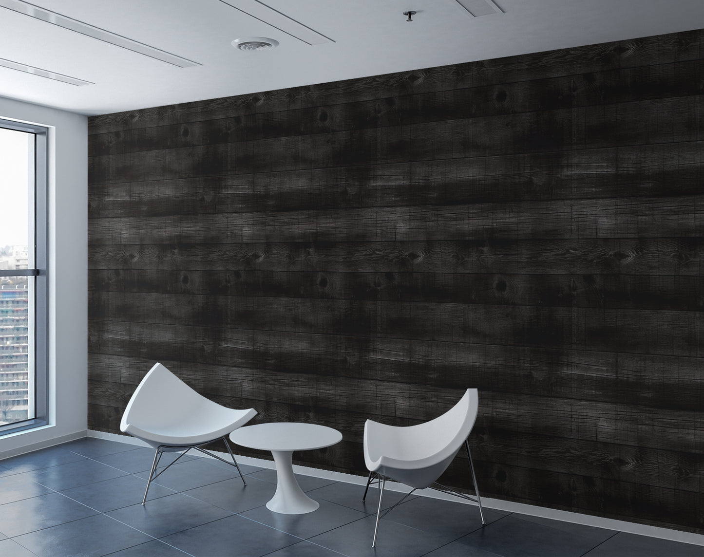 Black Wood Wall Wallpaper Mural in Peel & Stick Canvas Vinyl or Non-Woven