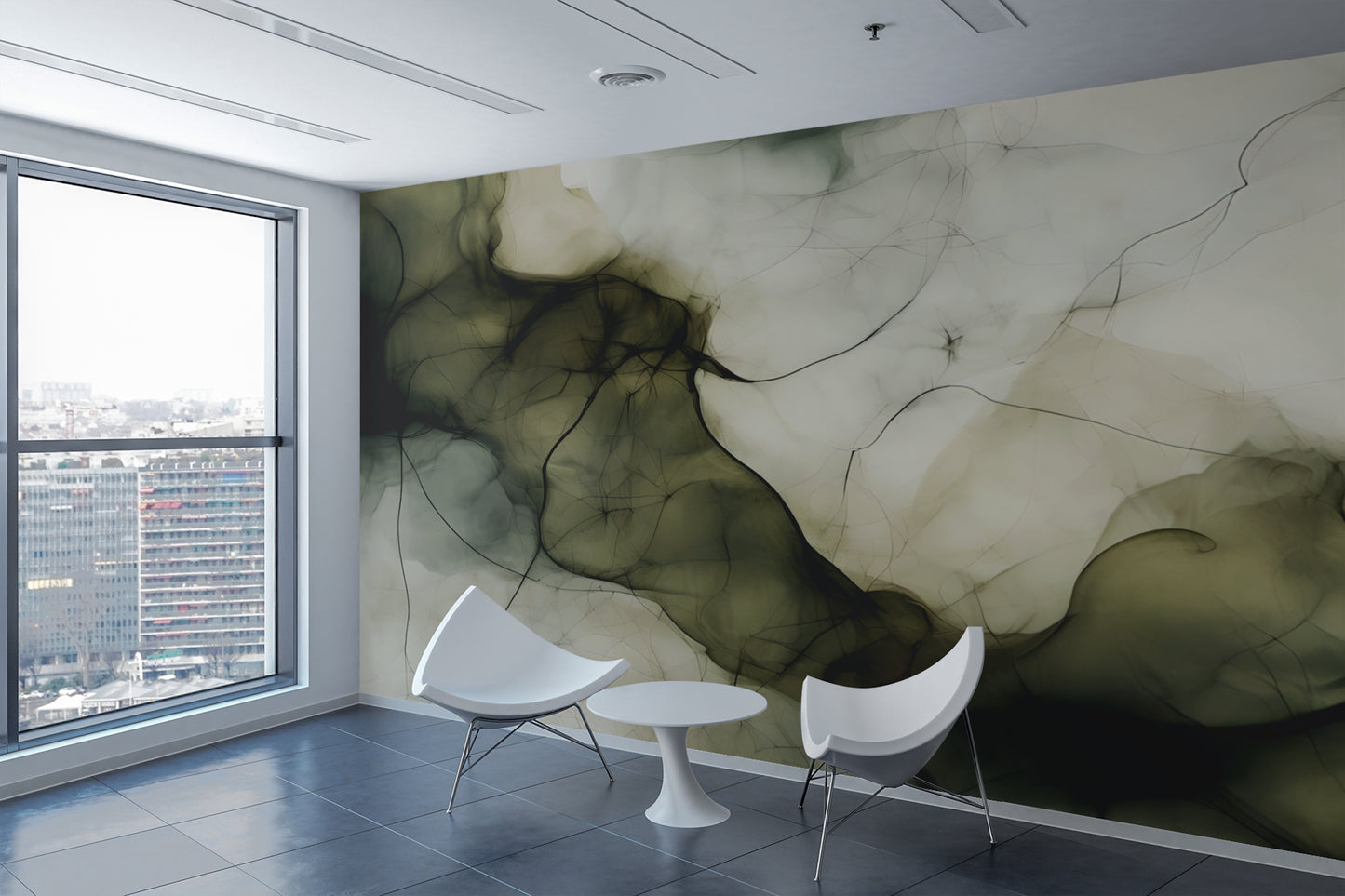 Olive Green Abstract Luxury Wallpaper Modern Fluid Wall Mural in Peel & Stick Canvas Vinyl or Non-Woven