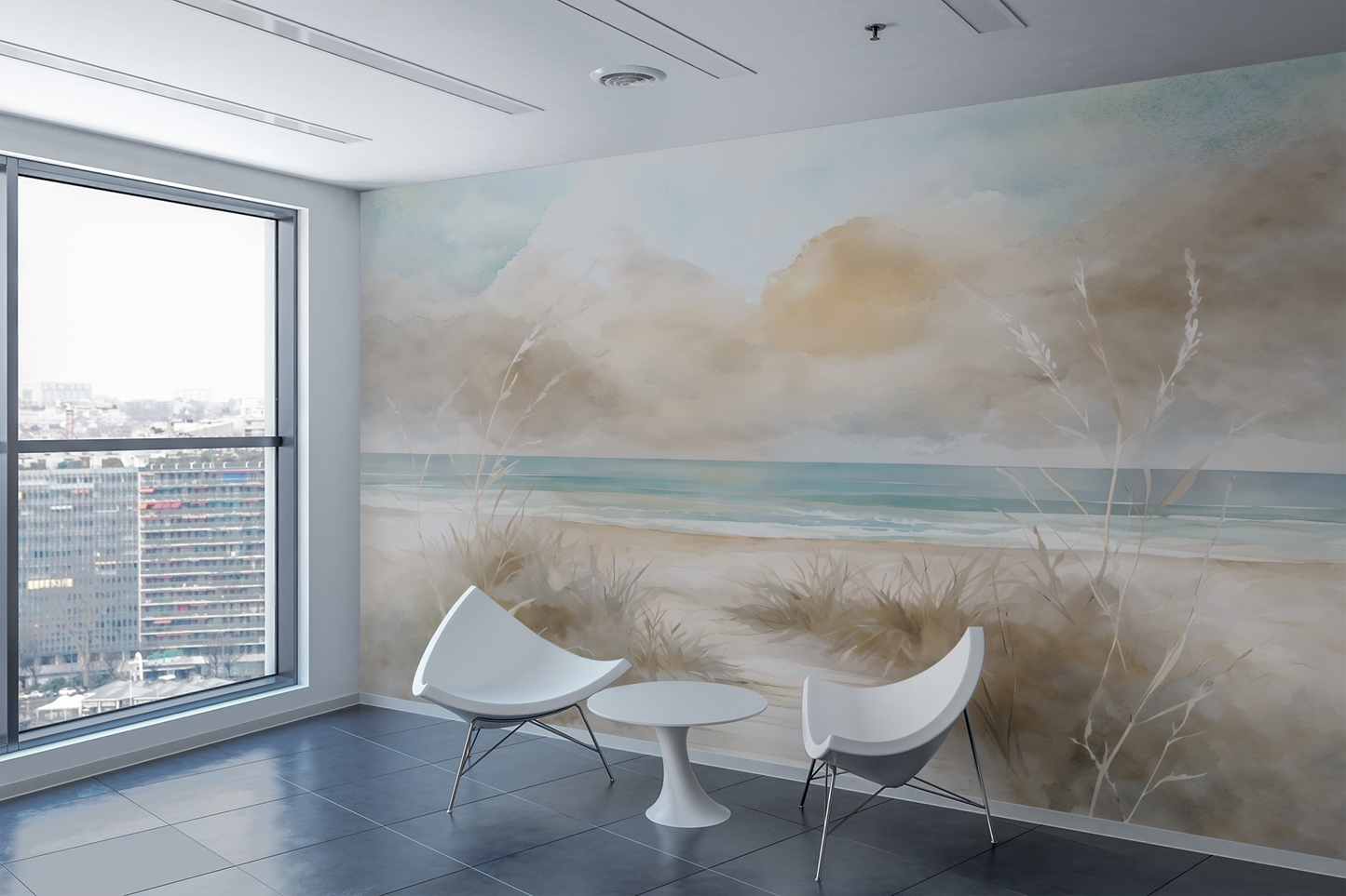 Watercolor Seagrass Wall Mural Modern Wallpaper in Peel & Stick Canvas Vinyl or Non-Woven