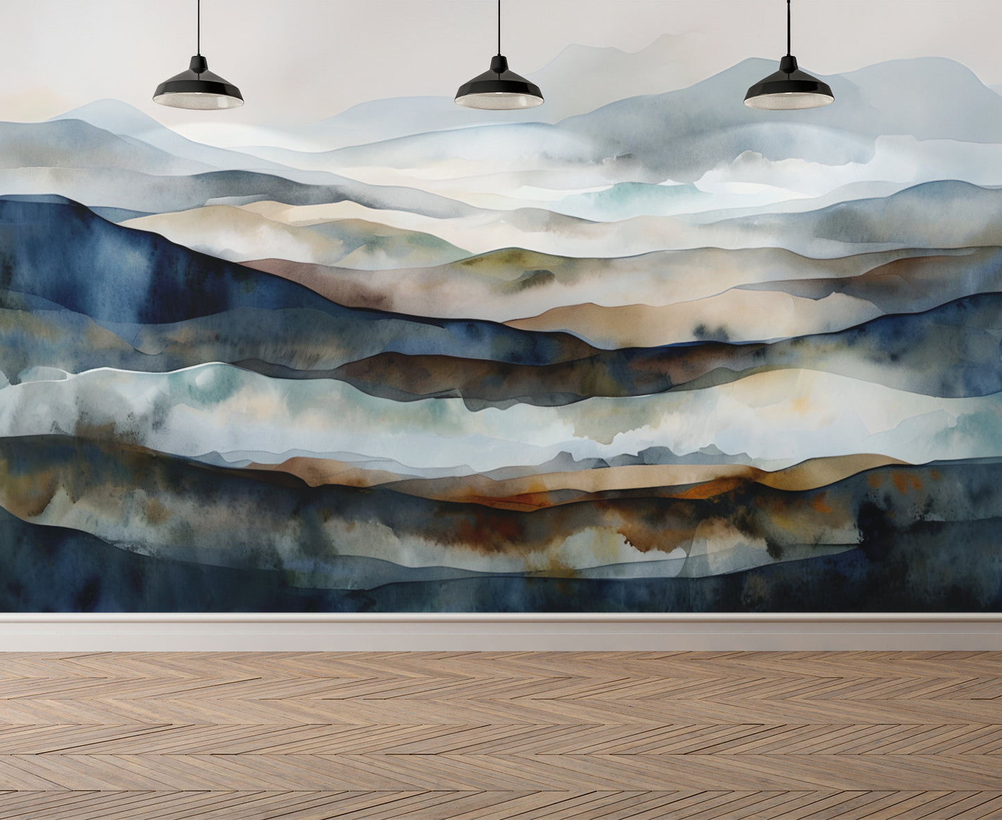 Blue Abstract Mountain Luxury Wallpaper Mural in Peel & Stick Canvas Vinyl or Non-Woven