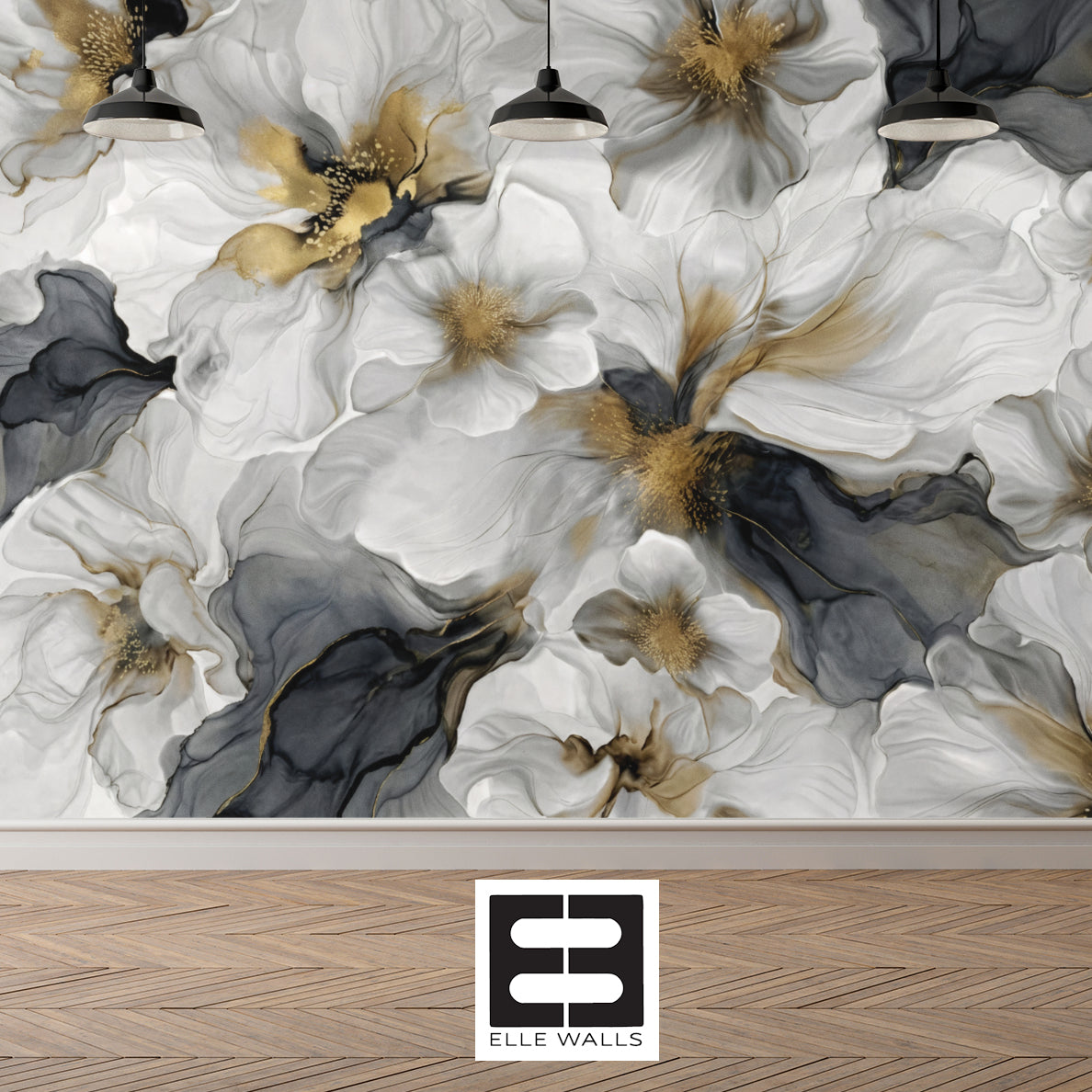 Gray and Gold Bold Floral Luxury Wallpaper Mural