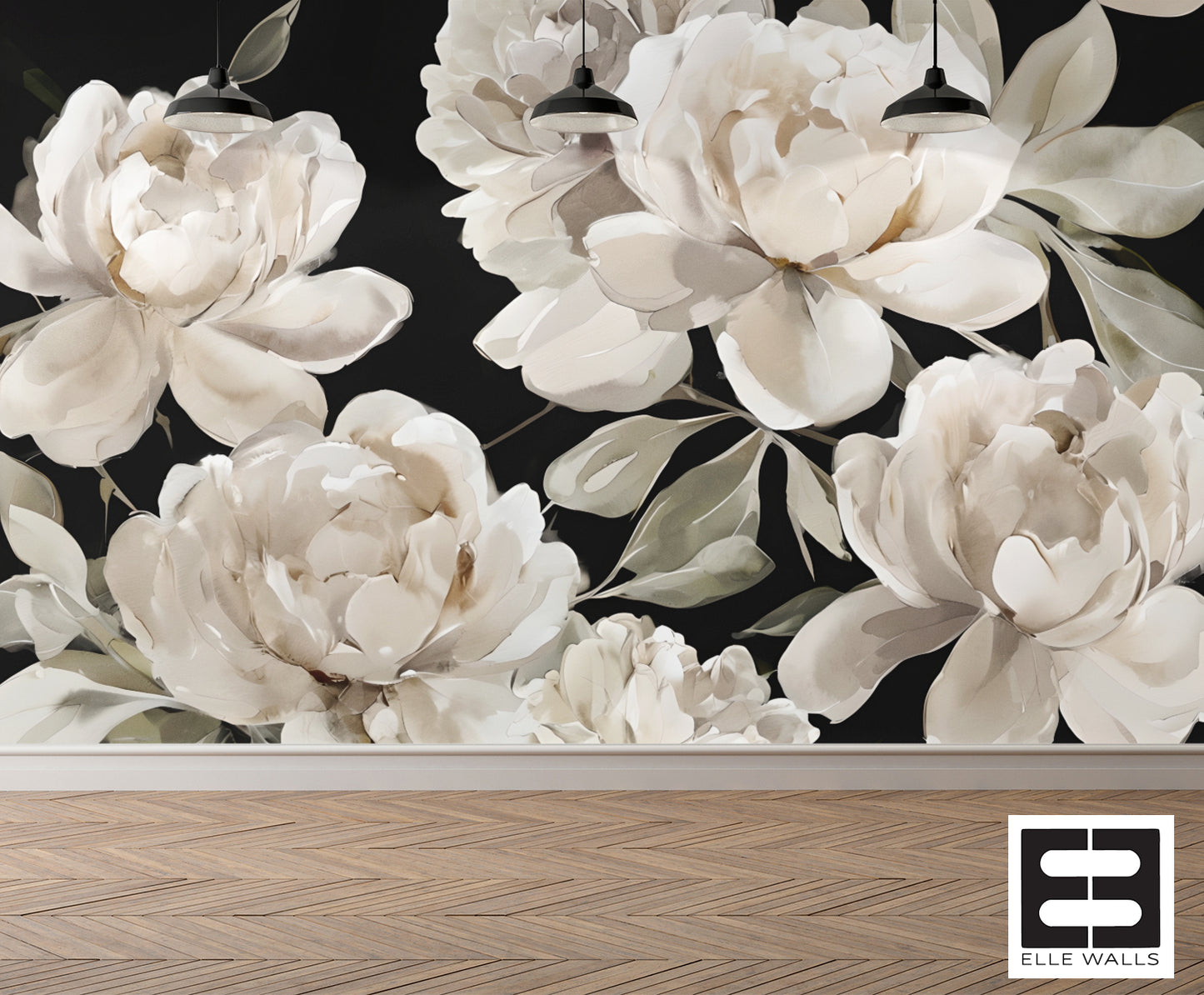Painted Peony Wallpaper Mural in Peel & Stick Canvas Vinyl or Non-Woven