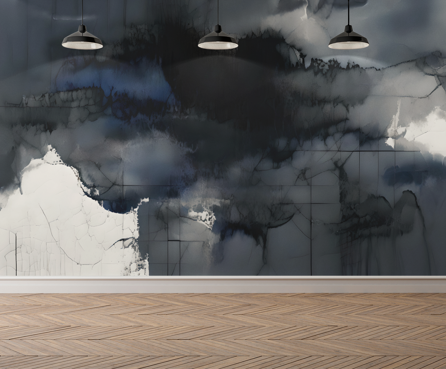 Blue Abstract Wall Mural Modern Wallpaper in Peel & Stick Canvas Vinyl or Non-Woven