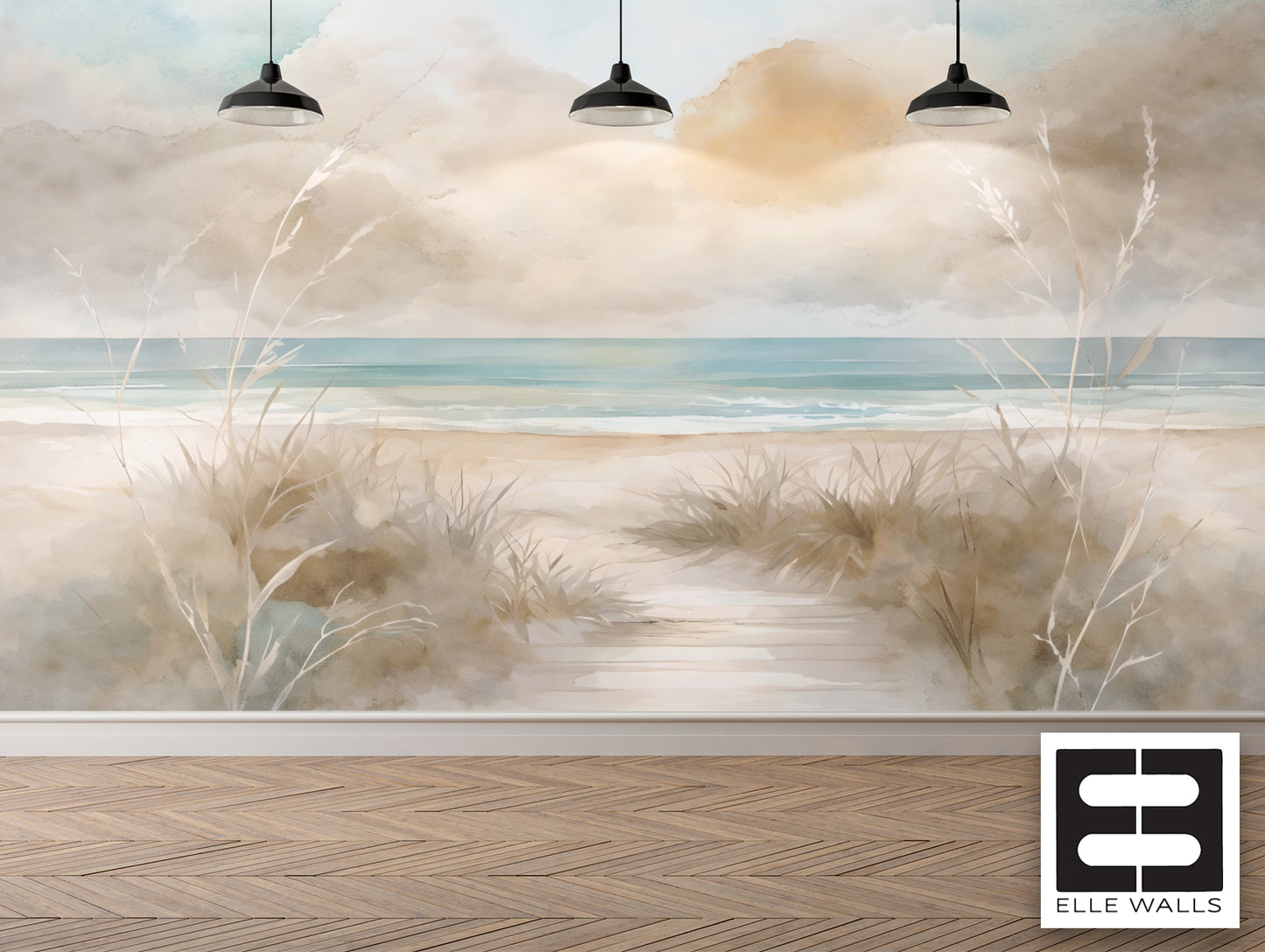 Watercolor Seagrass Wall Mural Modern Wallpaper in Peel & Stick Canvas Vinyl or Non-Woven
