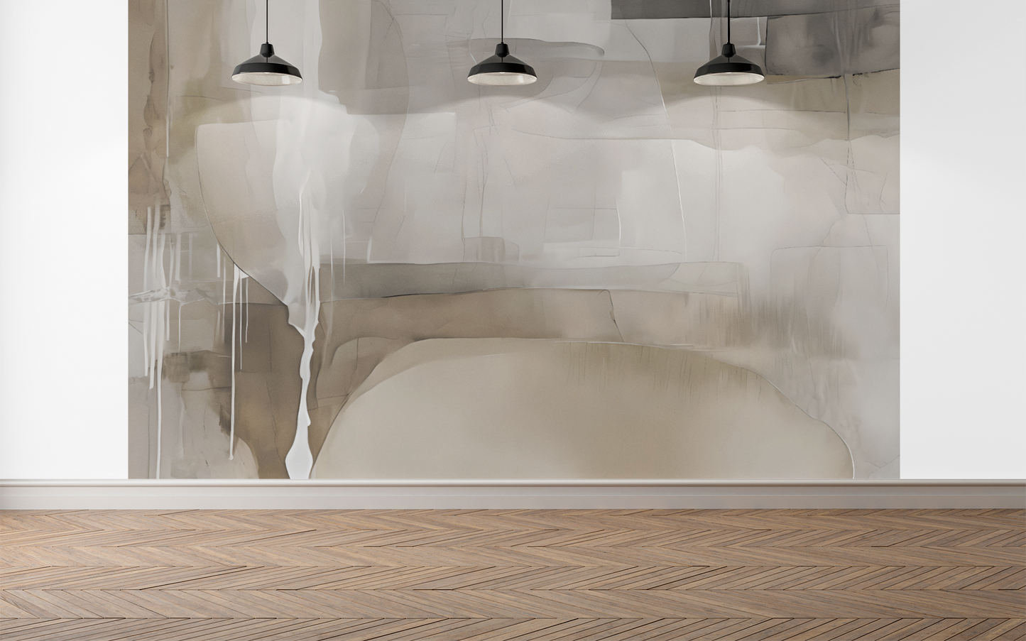 Neutral Drip Effect Abstract Wall Mural Modern Wallpaper in Peel & Stick Canvas Vinyl or Non-Woven