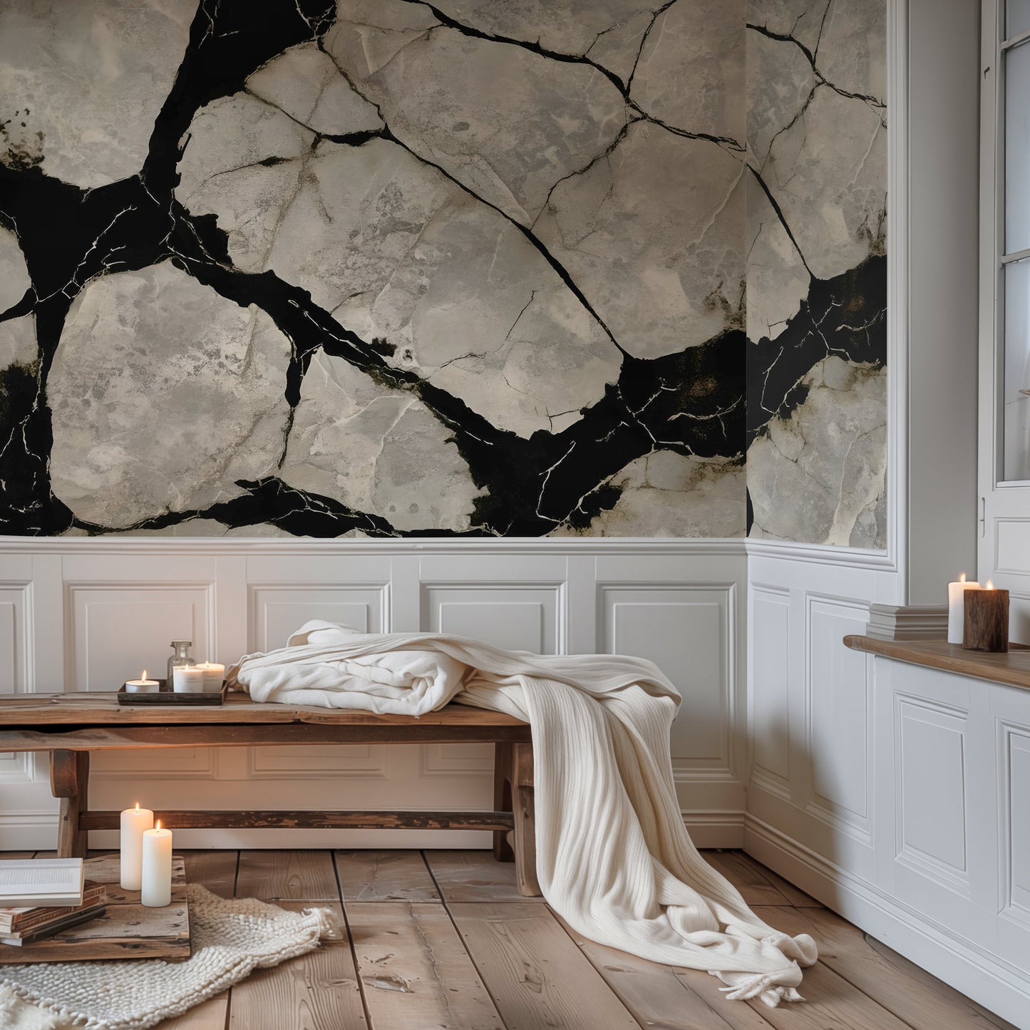 Black Marble Veins Wall Mural Modern Wallpaper in Peel & Stick Canvas Vinyl or Non-Woven