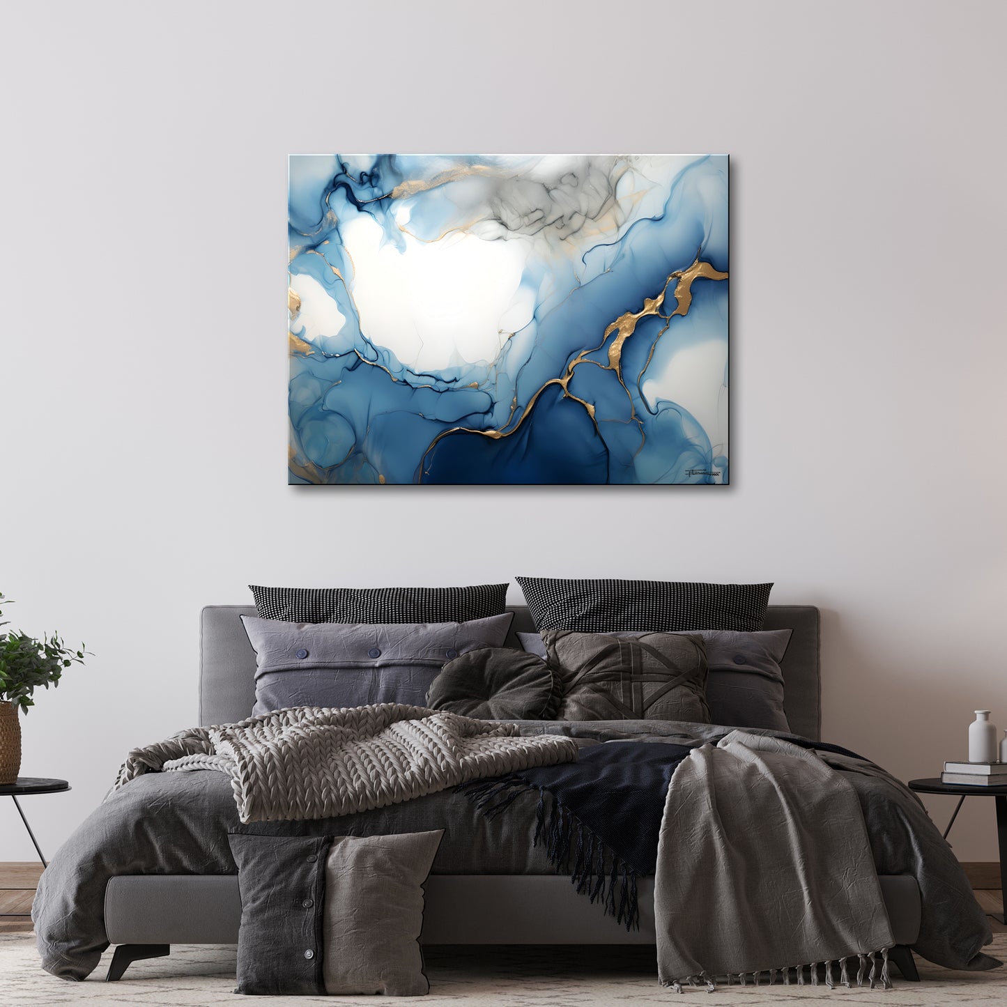 WHISPERS OF BLUE -Extra Large Textured Canvas Painting – Limited Edition Abstract Fluid Art