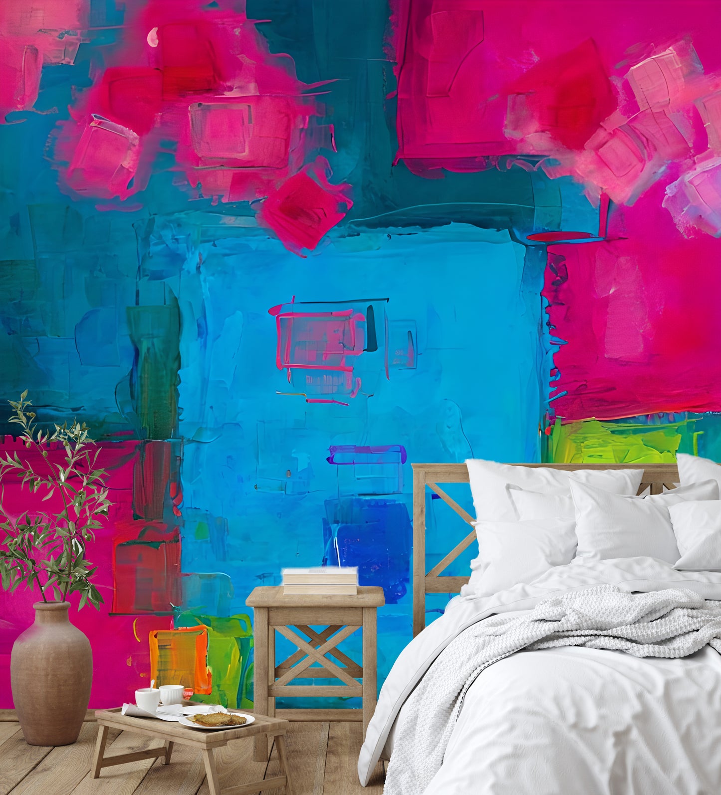 Colorful Abstract Luxury Wallpaper Mural in Peel & Stick Canvas Vinyl or Non-Woven